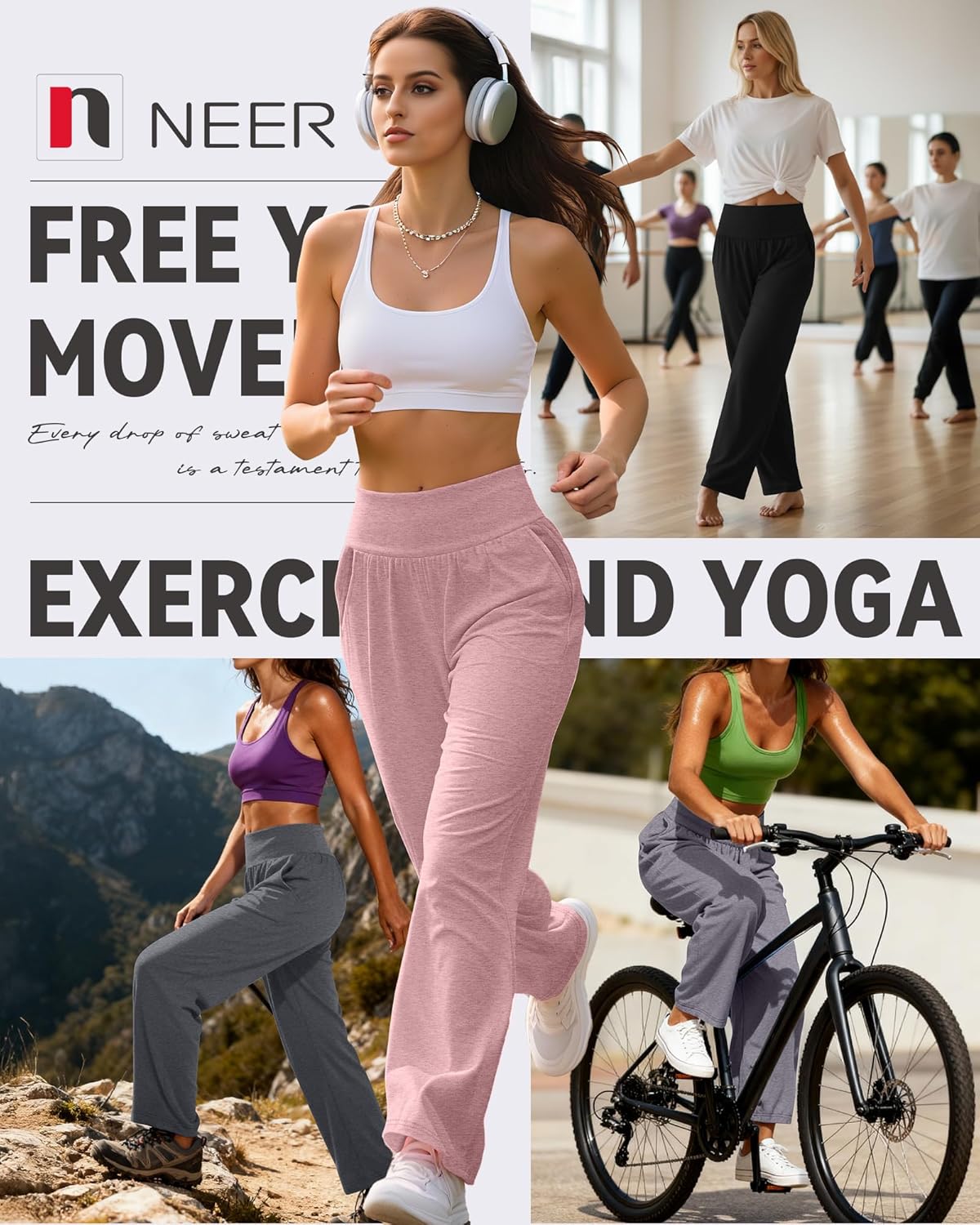 Neer 4 Pack Women's Wide Leg Yoga Pants High Waist Casual Sweatpants Loose Cozy Lounge Pajama Flowy Pants with Pockets - Image 4