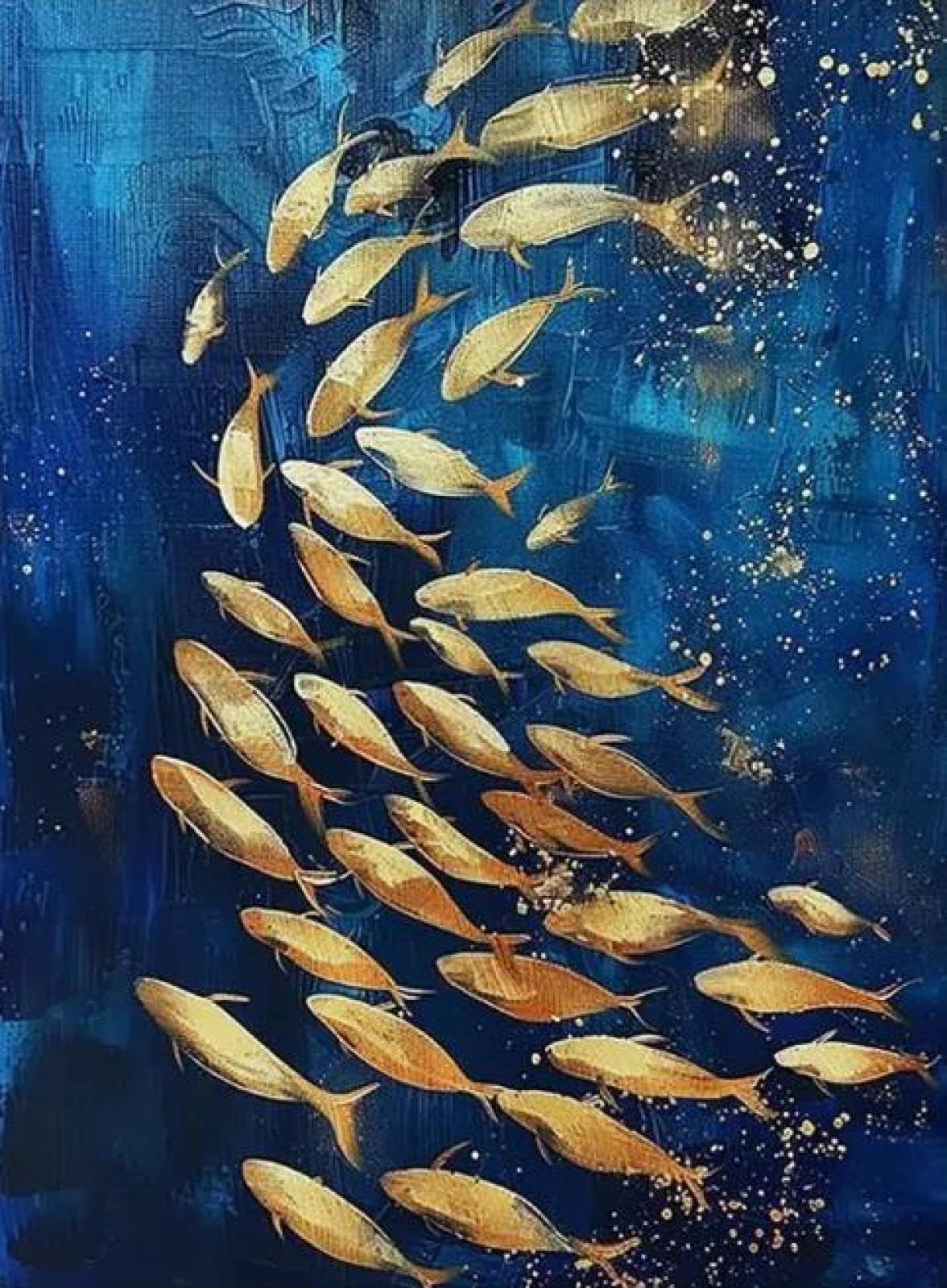 Baibexing Abstract Blue School Of Fish Canvas Painting Texture Underwater World Fish School Wall Art Posters Prints Home Decor A8 30X40Cm Unframed