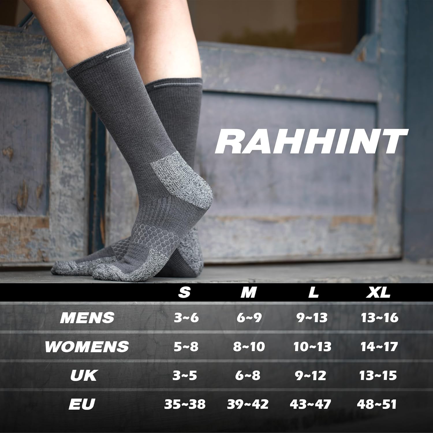 Rahhint Merino Wool Work Boot Socks 3 Pairs Durable Compression Moisture Wicking Anti Blister Cushion Hiking Running Socks - Image 6