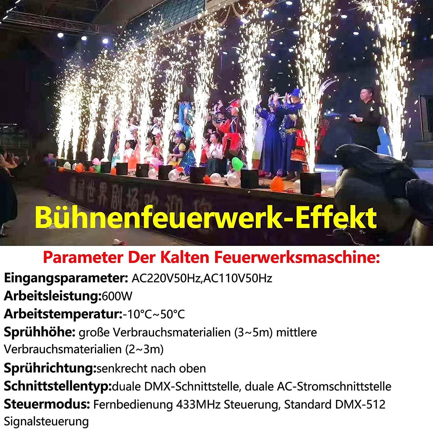 2x600W Spark Fuochi Artificio Macchina, Stage Effect Fountain Sparkular Machine, Macchina per Fuochi Artificio a Scintilla Fredda con Telecomando Intelligente,White