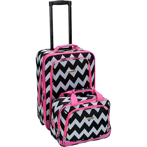 Rockland Fashion Softside Upright Luggage Set, Expandable, Pink Chevron, 2-Piece (14/19)