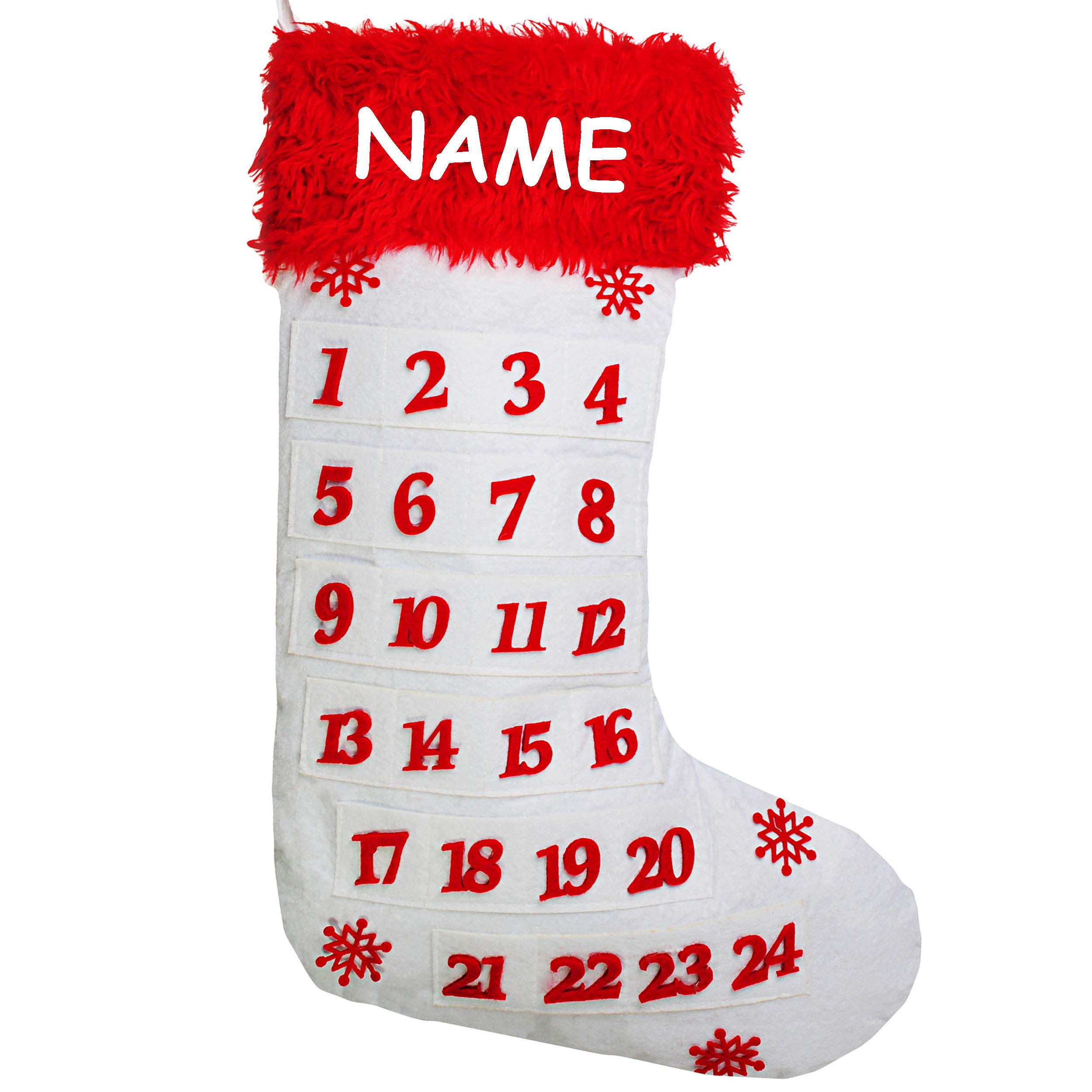 alles-meine.de GmbH 10 Stück XL - Weihnachtssocken & Filzstrümpfe - Weihnachtskalender/Adventskalender - leer zum selbst Befüllen - 51 cm - WEIß - Nikolausstiefel - Nikolauss..