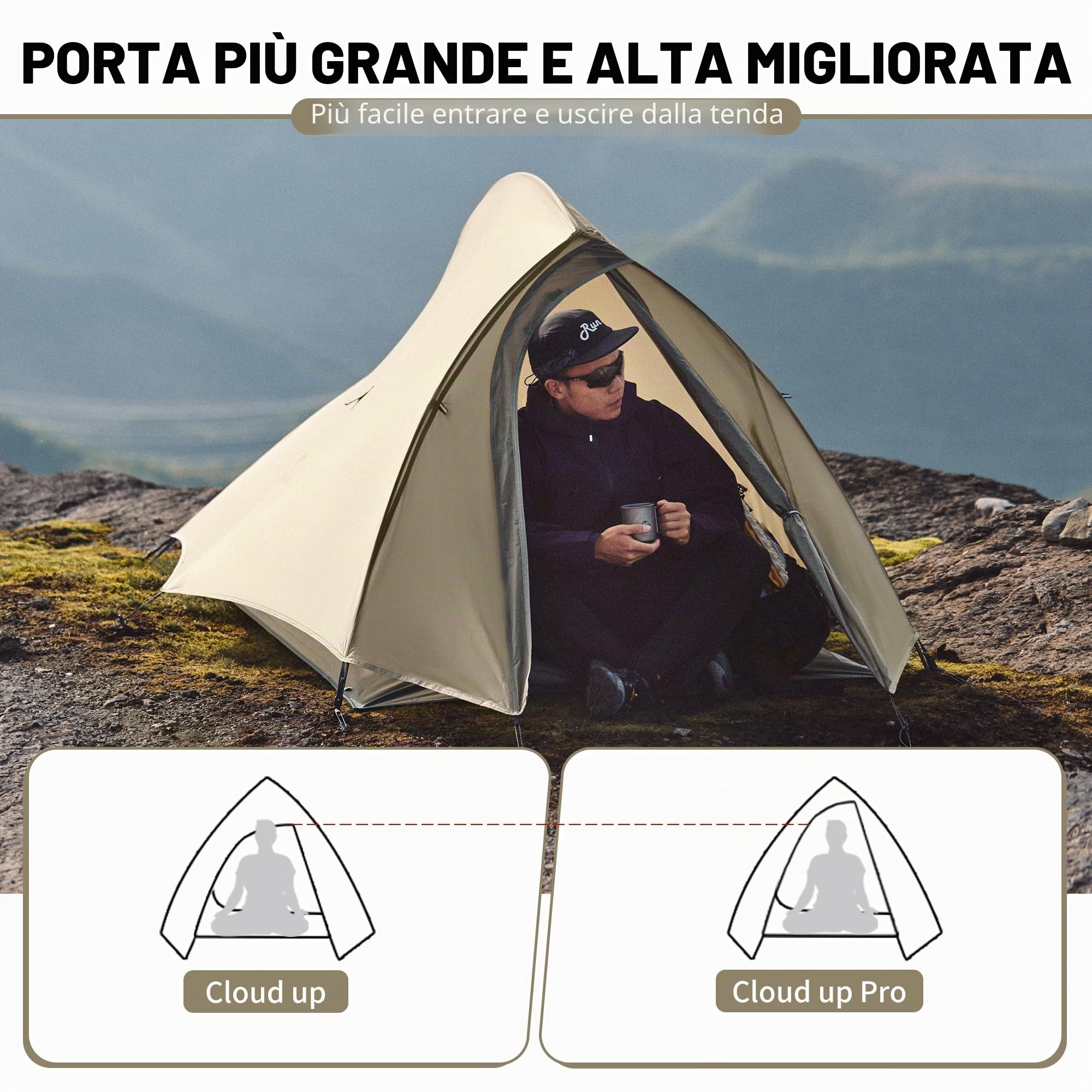 Naturehike Cloud up pro Tenda da Campeggio Leggera per 1 Persona, Facile da Montare, Antivento e Impermeabile, Tenda a Cupola per Viaggi All'aperto e Trekking