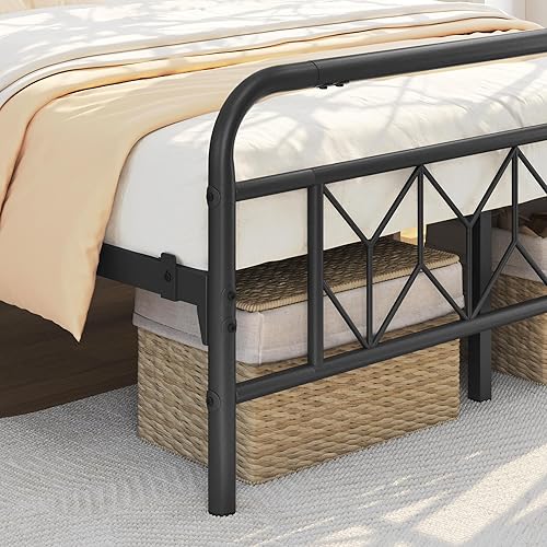Miniatura 8 de YAHEETECH - Base de cama metálica con cabecera y estribo con patrón de diamante, base de colchón, soporte de listones de acero resistente,
