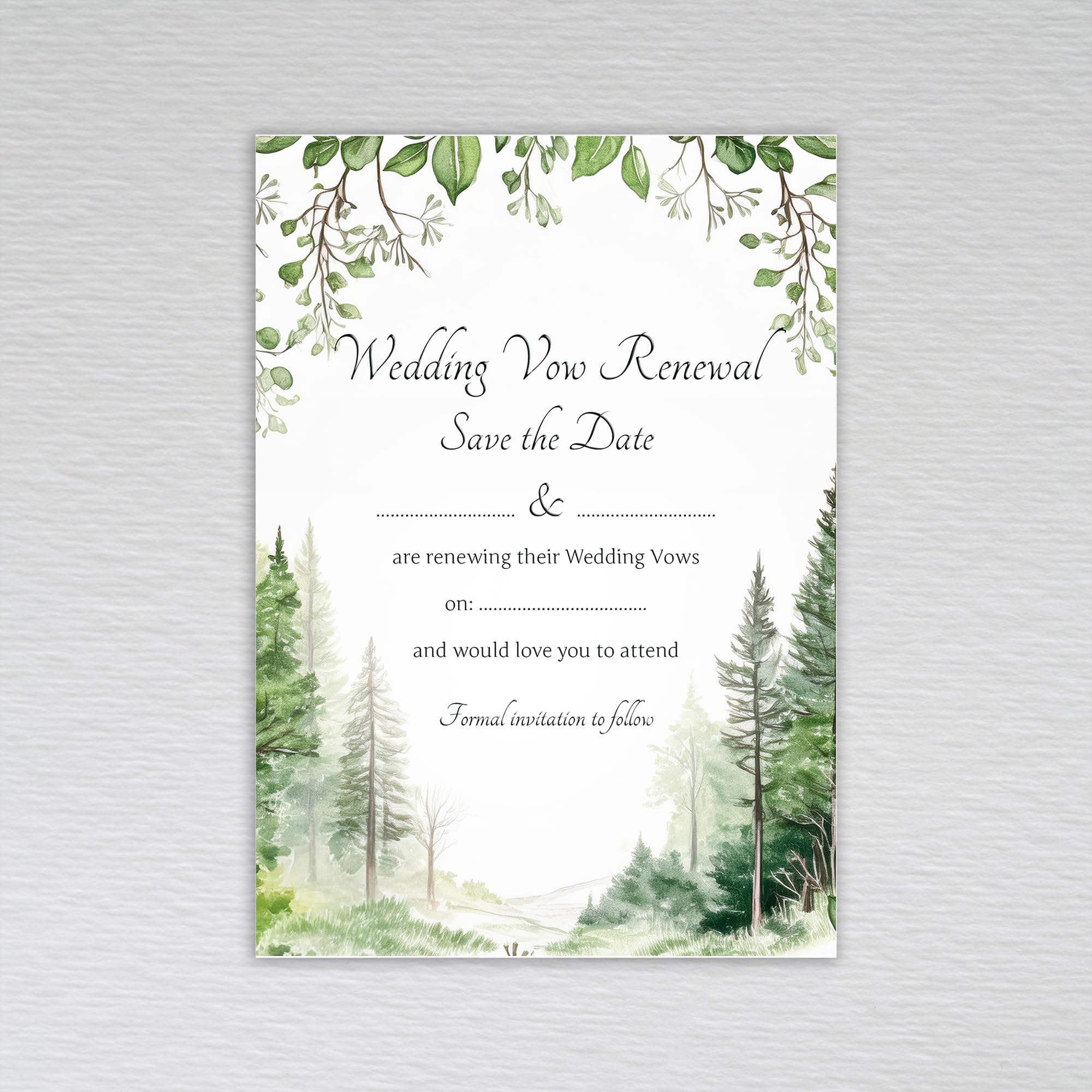 Webspectations Woodland Wedding Vow Renewal Save the Date Cards/Save the Day Invitations/Tree Themed: Green Forest Wedding Vow Renewal Save the Date Invites (Pack of 20 without Envelopes)