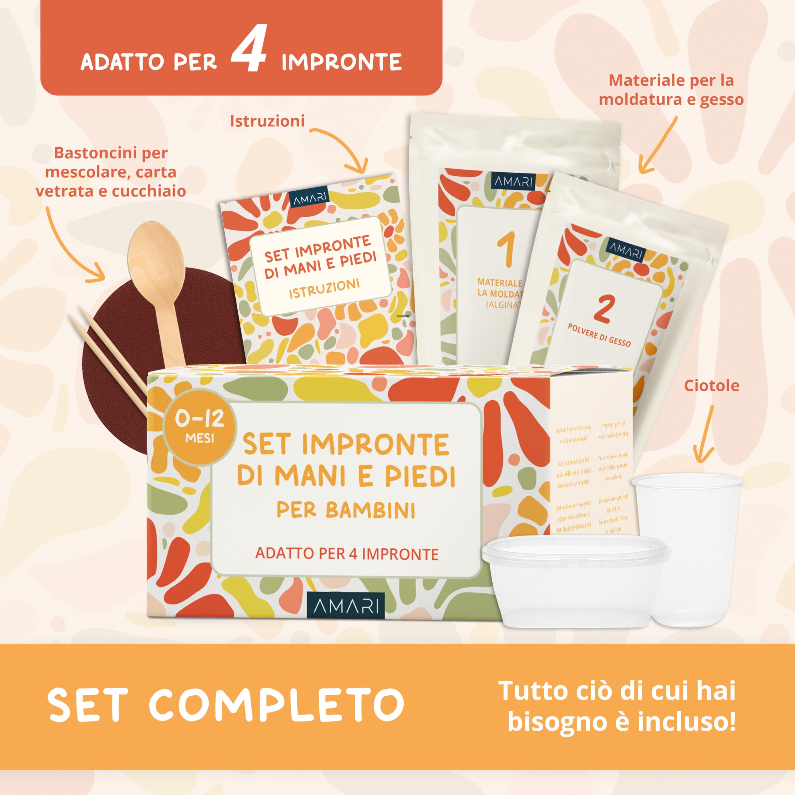Amari ® Set di Impronte in Gesso per Bambini, con Confezione di Alta qualità, promemoria per l'eternità, con Gesso, Materiale per Modellare e Istruzioni, Regalo per la Nascita