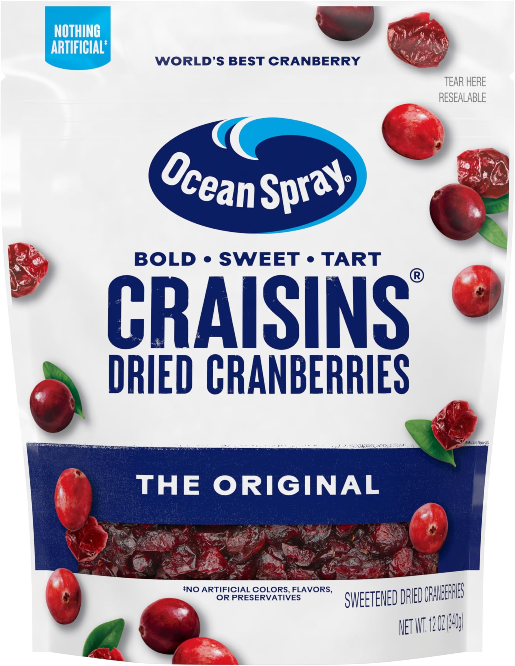 Ocean Spray Craisins, Dried Cranberries, Original, 12 Ounce ResealablePouch