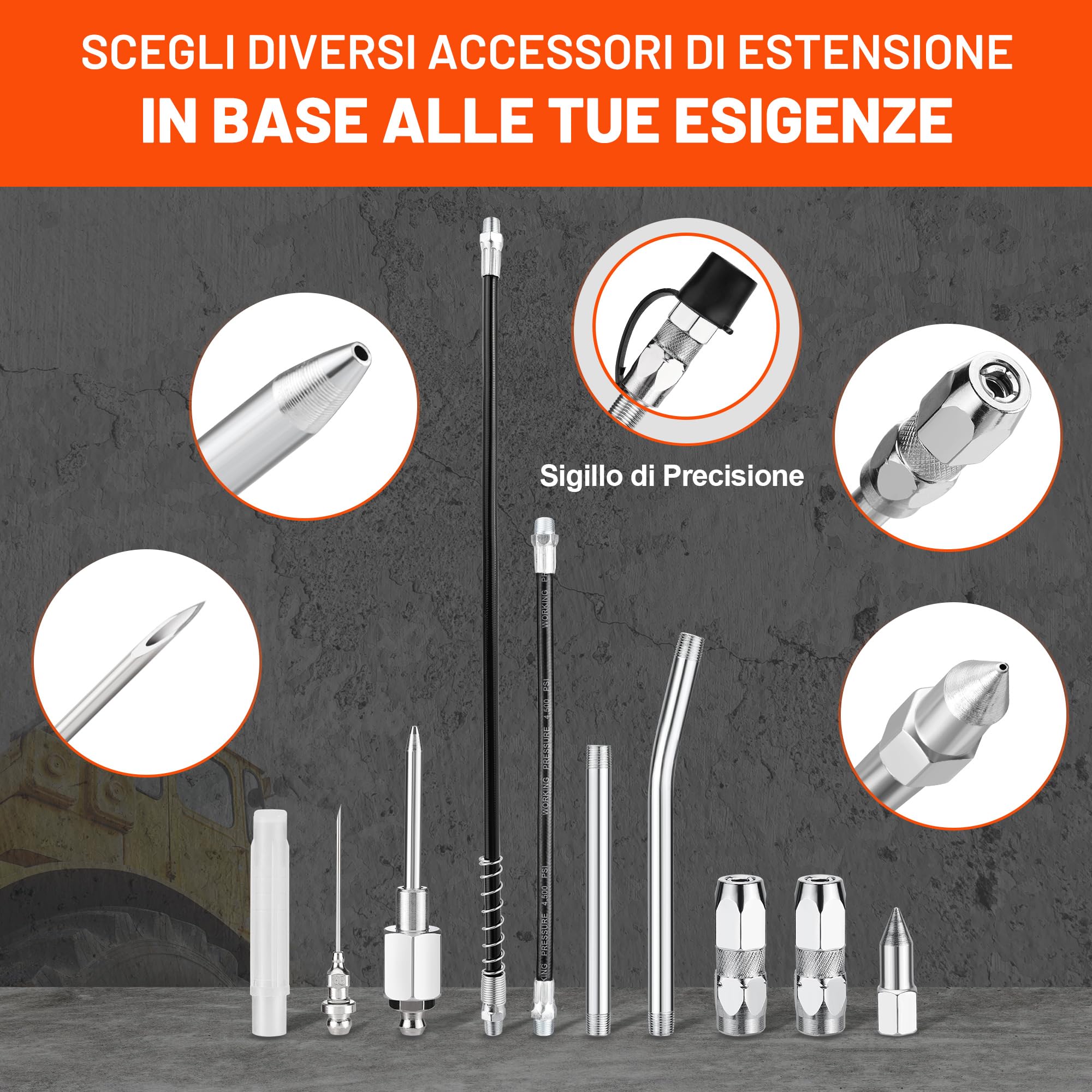 ValueMax Pistola per Grasso, con Tubo Flessibile, Pistola per Grasso da 6000 PSI con Capacità di 400 ml, Tubo Resistente, Tubi e Ugello in Metallo