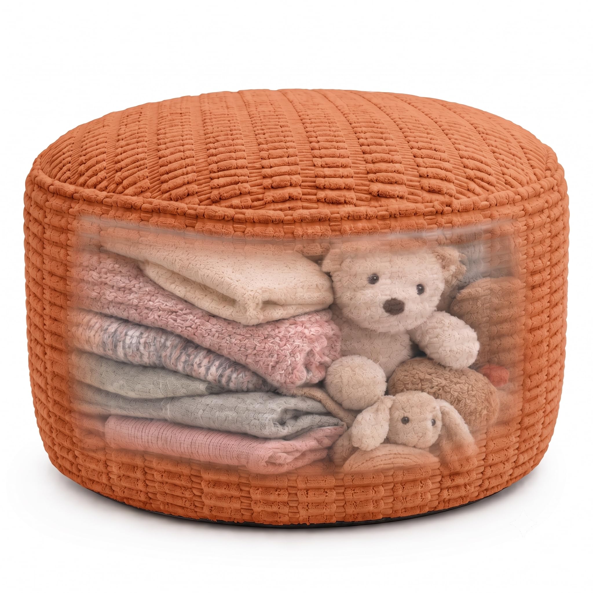 Round Pouf Ottoman Cover Only, Burnt Orange, 28"x14", Large Storage Cover