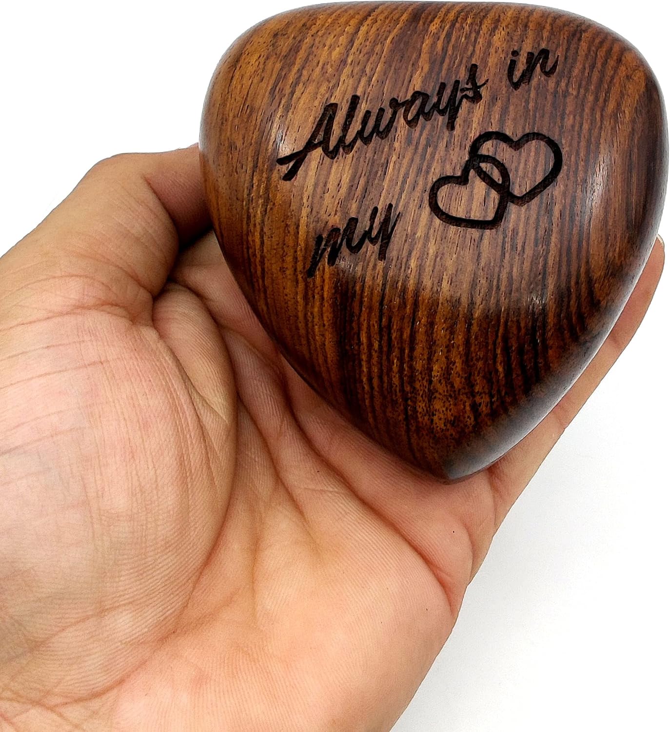 5MOONSUN5 Wooden Handcrafted Heart Urn Keepsake Cremation Urn for Human Pet Ashes with Brass Stand 3 Inch with Engraving Always in My Heart Rosewood