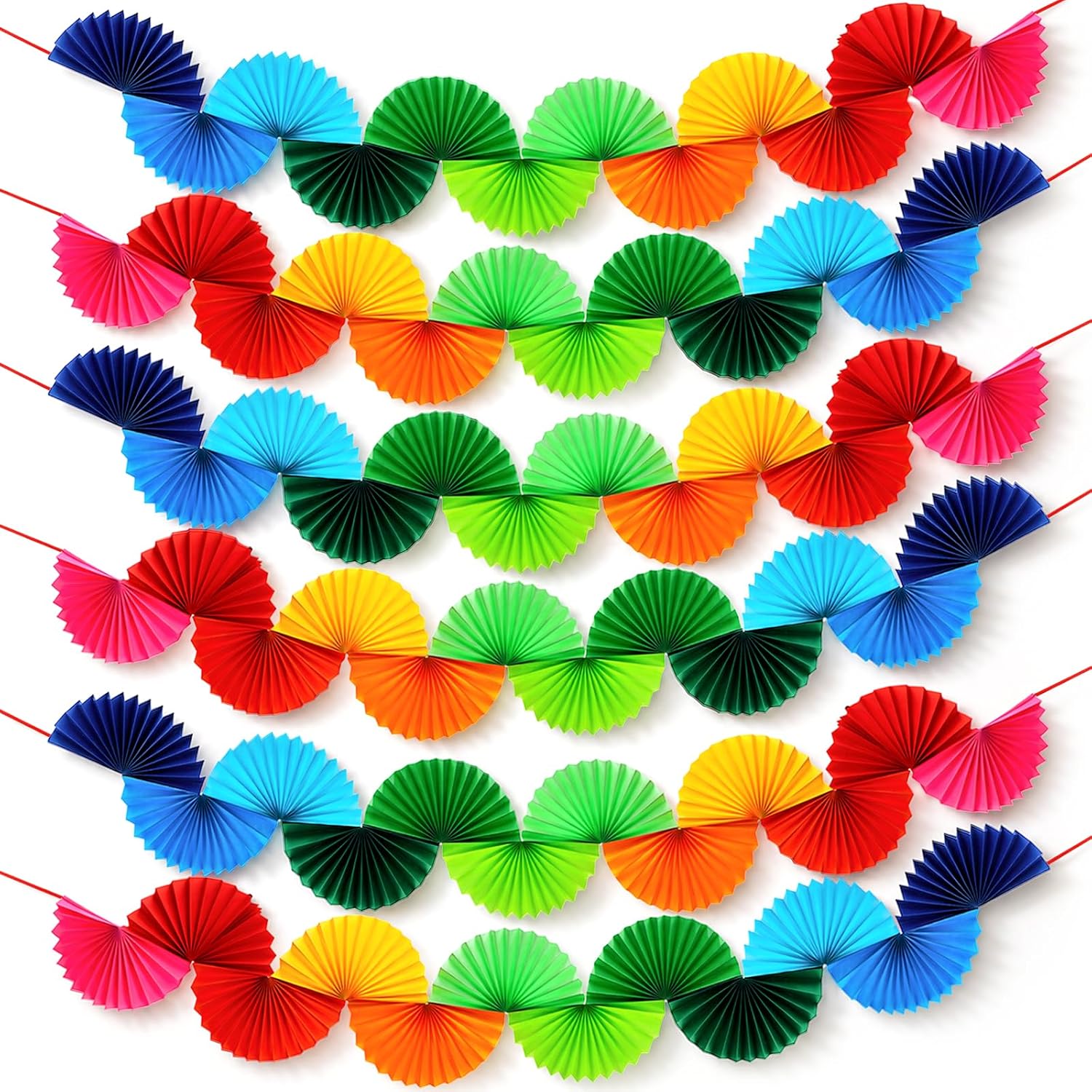 6 Pack Paper Fan Garland, 24 ft Colorful Background Ceiling Hanging Decor Set, Reusable Banner Garland Fan-Shaped for Birthday Wedding Bachelorette Party Wall New Year Decorations, Multicolor