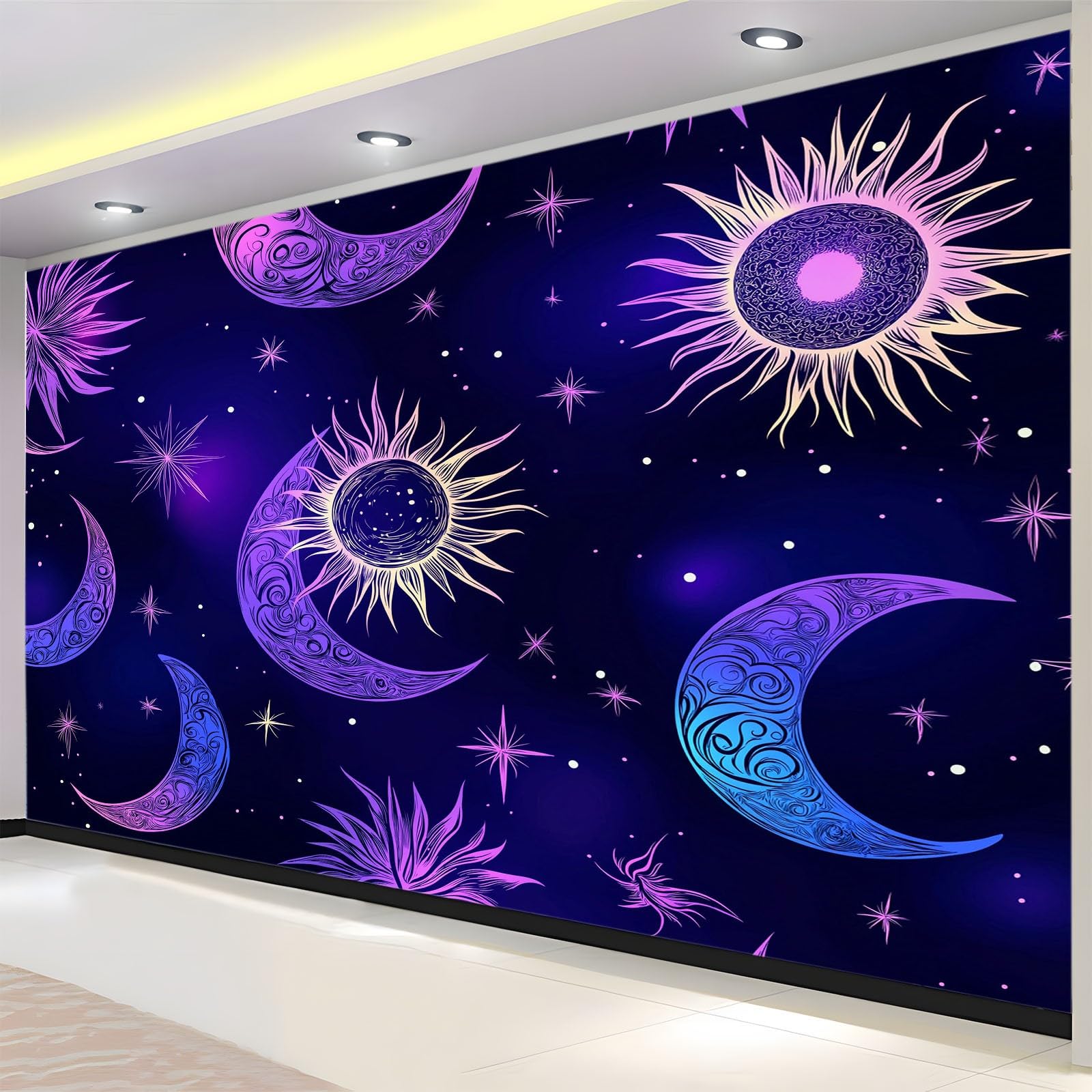 Fototapeta 250 x 175 cm efekt 3D malowidła ścienne tapety fantazja ciała niebieskie księżyc słońce plakat tapeta dekoracja do sypialni salonu i pokoju dziecięcego sztuka mural