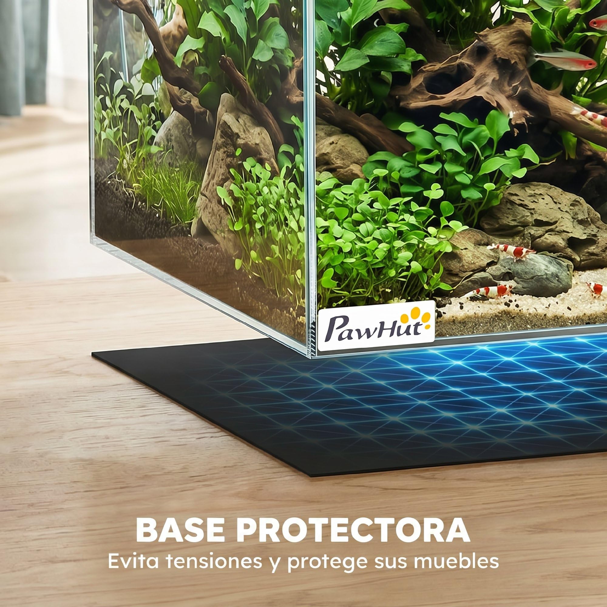 PawHut Acuario de Pecera 51 L con Alfombrilla Protectora Transparente | Pecera de Cristal, para Peces, Camarones y Tortugas
