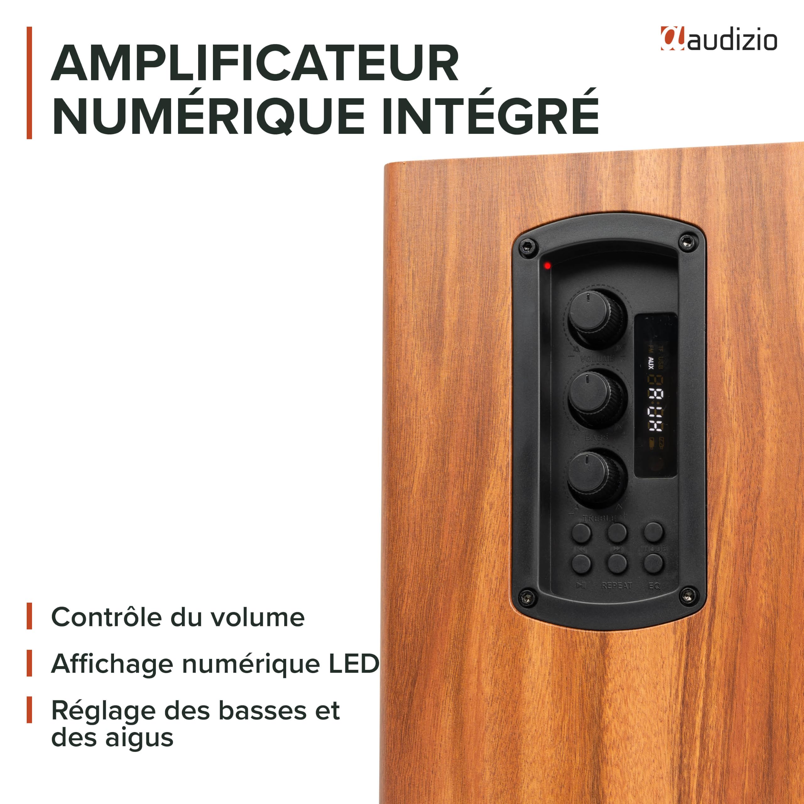 Audizio BS15 Enceintes Bibliothèque BT Actives 60W HiFi avec HDMI Arc Merisier