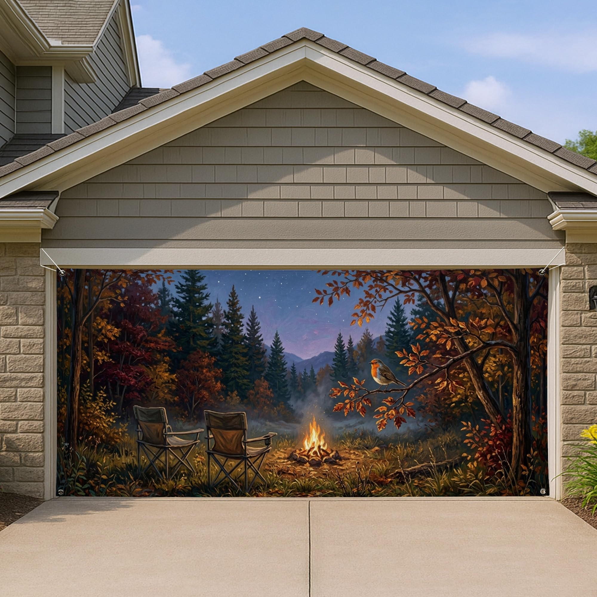 Housse de porte de garage forêt d'automne pour votre décoration d'Halloween