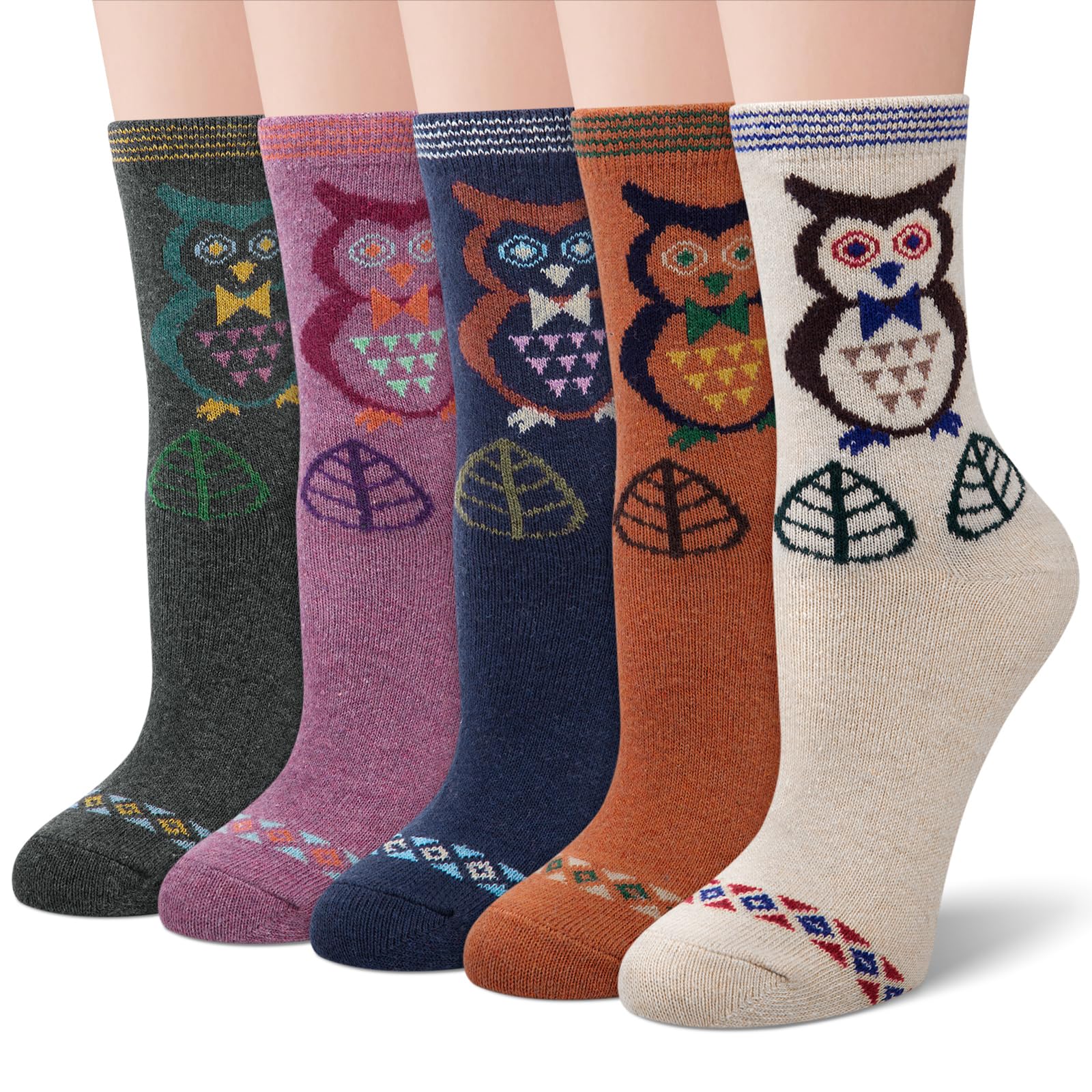 Justay 5 Pairs Womens Wool Socks Thick Warm Winter Socks Casual Cozy Socks Vintage Knit Crew Socks Gift for Women
