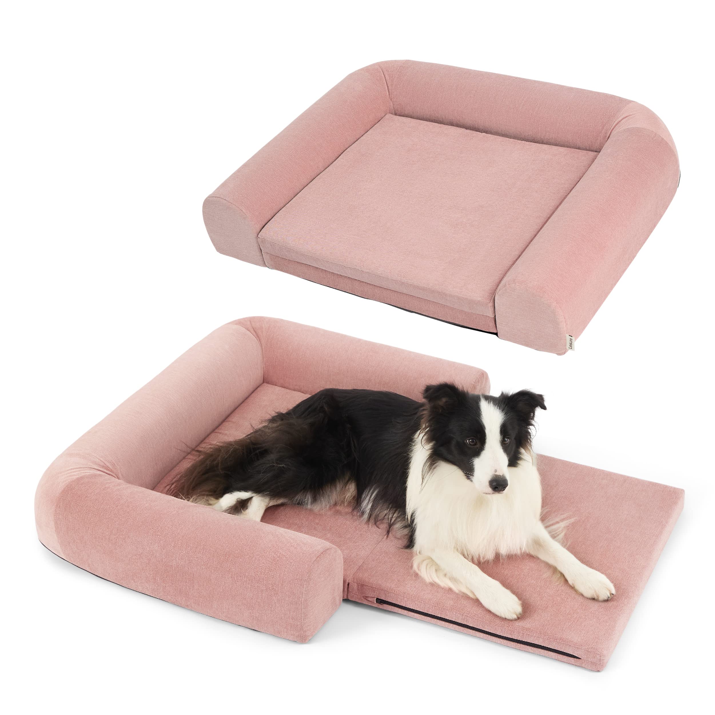Lesure 2 in 1 Memory Foam Dog Bed for Large Dogs, Orthopedic Dog Bed Washable with Expandable