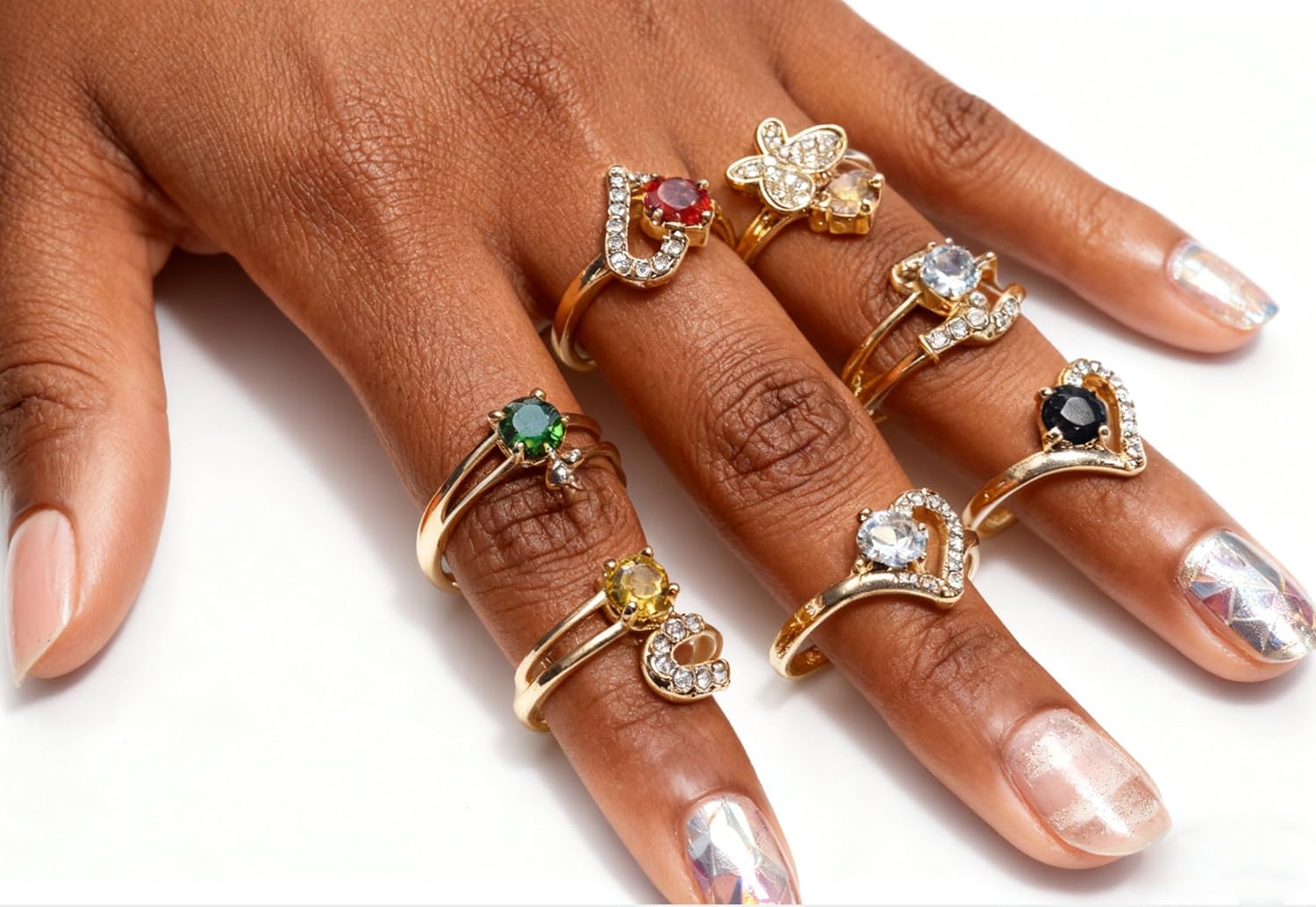 50PCS Bulk Rings Wholesale Items for Resale,Colorful Birthday Stone Jewelry for Women