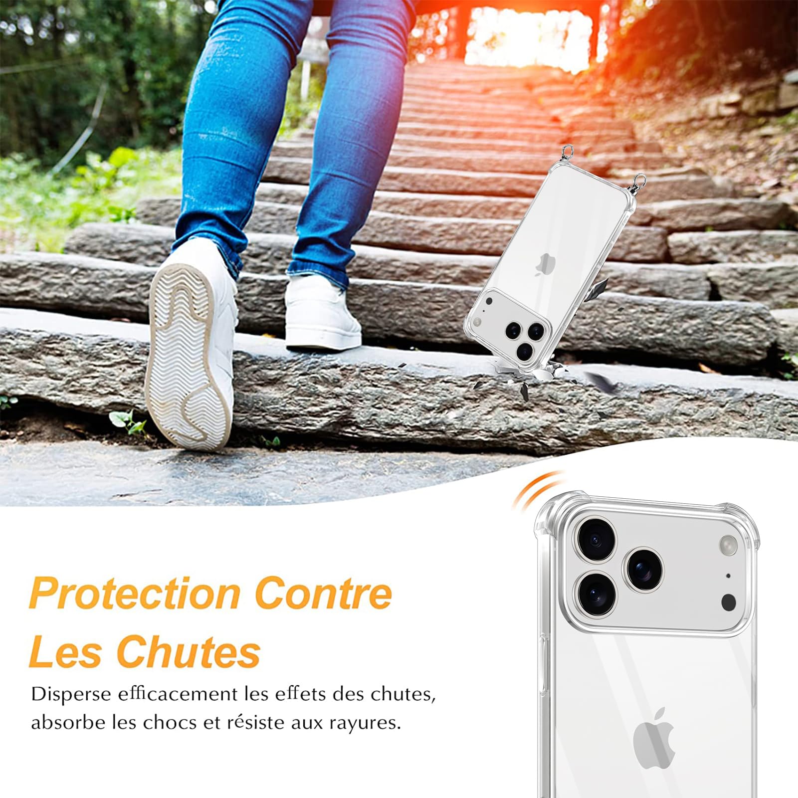 Pnakqil Etui na iPhone 17 Pro ze sznurkiem, przezroczyste silikonowe etui z regulowanym kołnierzem ochronnym na iPhone 17 Pro, etui na ramię 6.3", czarny