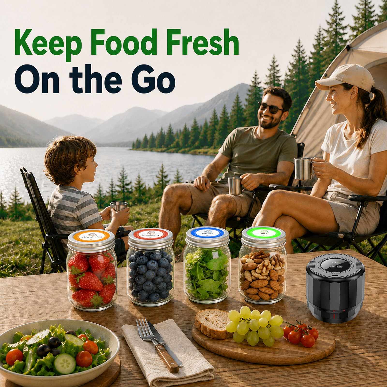 Sellador al vacío M11 Mason Jar – Kit de sellador al vacío eléctrico con tapas Mason de boca ancha y regular, sellador al vacío para tarros de conservas, máquina de sellado al vacío para