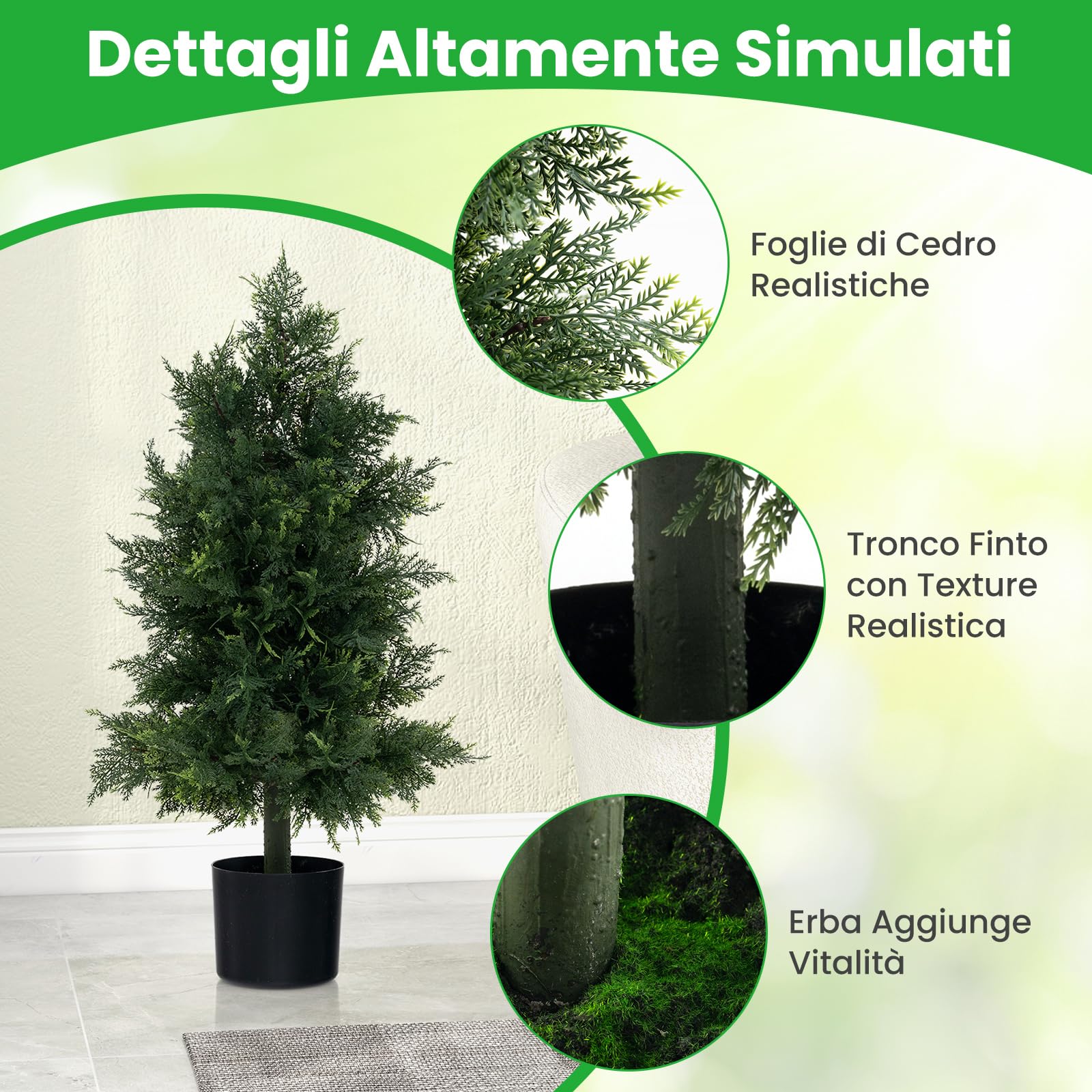 COSTWAY Albero di Cedro Artificiale 80 cm, Albero in Vaso in Plastica per Vivai, Foglie Non-Scolorenti e Resistenti al Sole, Pianta Finta per Interni ed Esterni per Casa, Ufficio e Ingresso