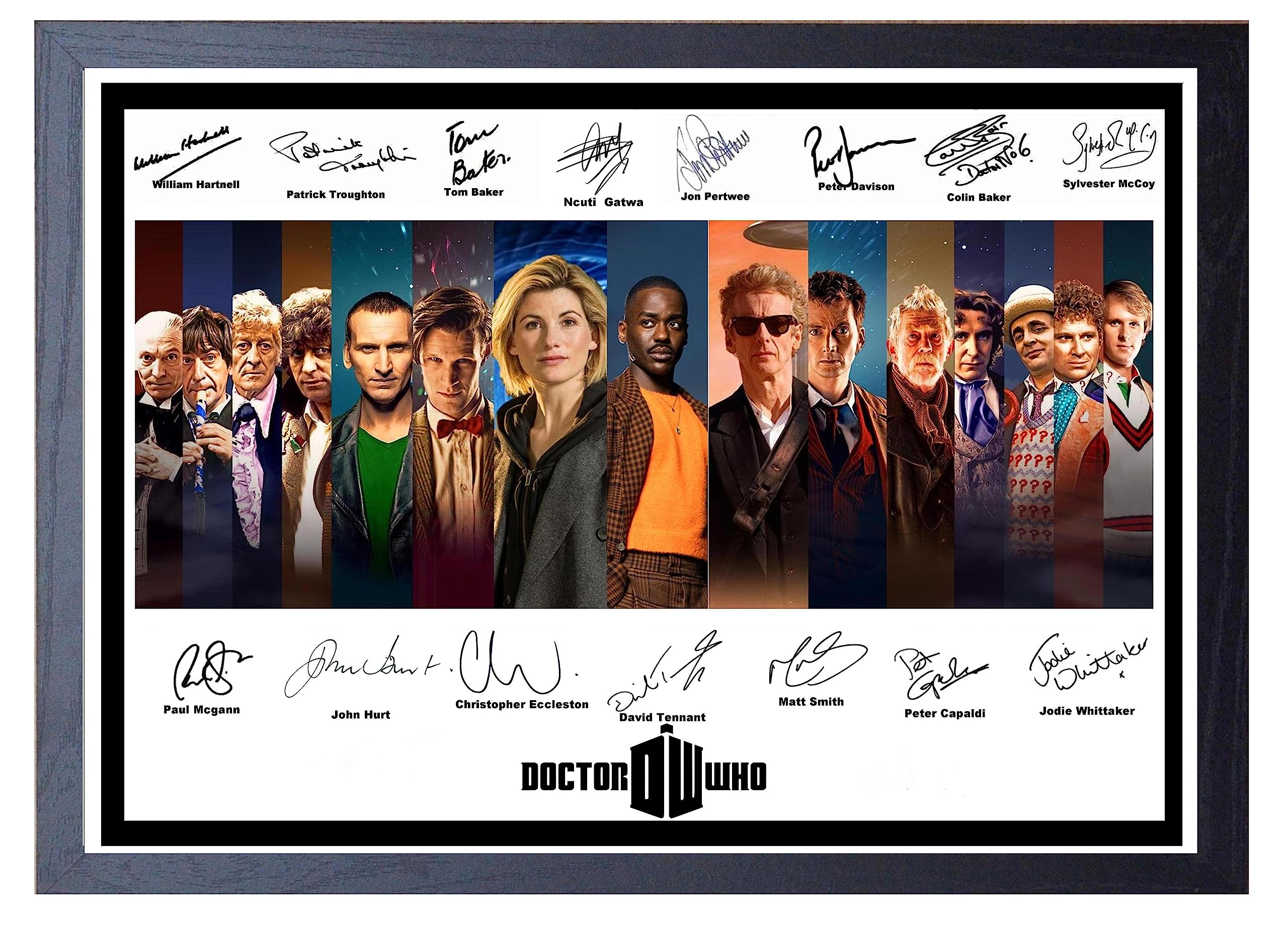 Doctor Who Signed/Autographed Print all Doctors. Dr Who (A4 Framed 34cm x 24cm)