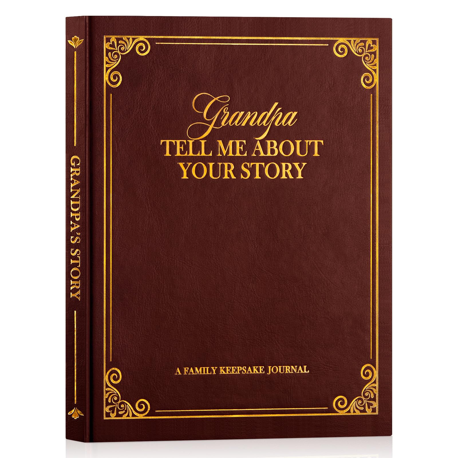 Lanpn Grandpa Life Story Book Journal with 270+ Prompts, Leather Hardcover Grandfather Guided Journal to Fill Out Memory Keepsake Book, Father's Day