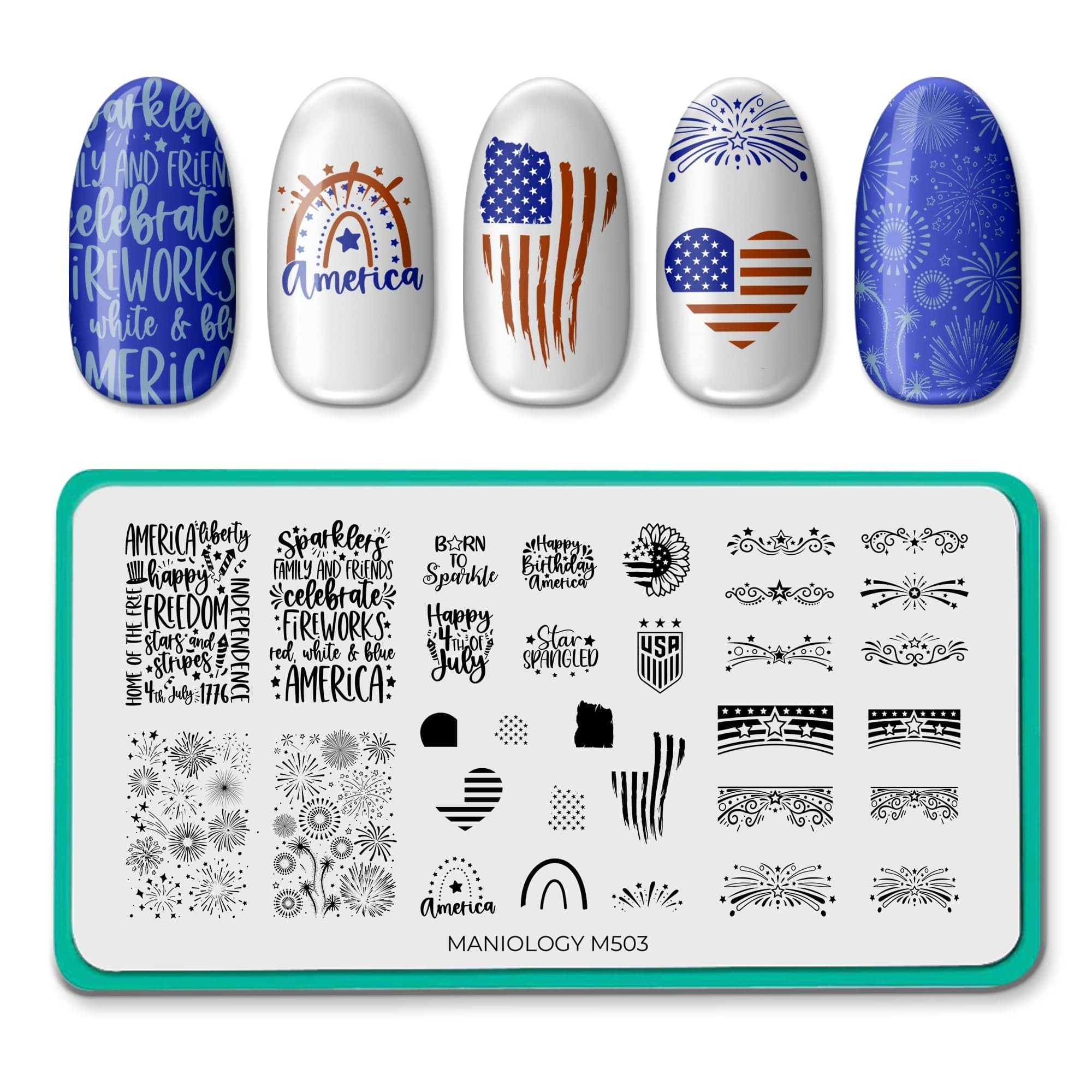 Maniology Star Spangled Nail Stamping Plate | Independence Day Manicure Designs, Festive Patriotic DIY Patterns - Reusable, Rectangular, Stainless