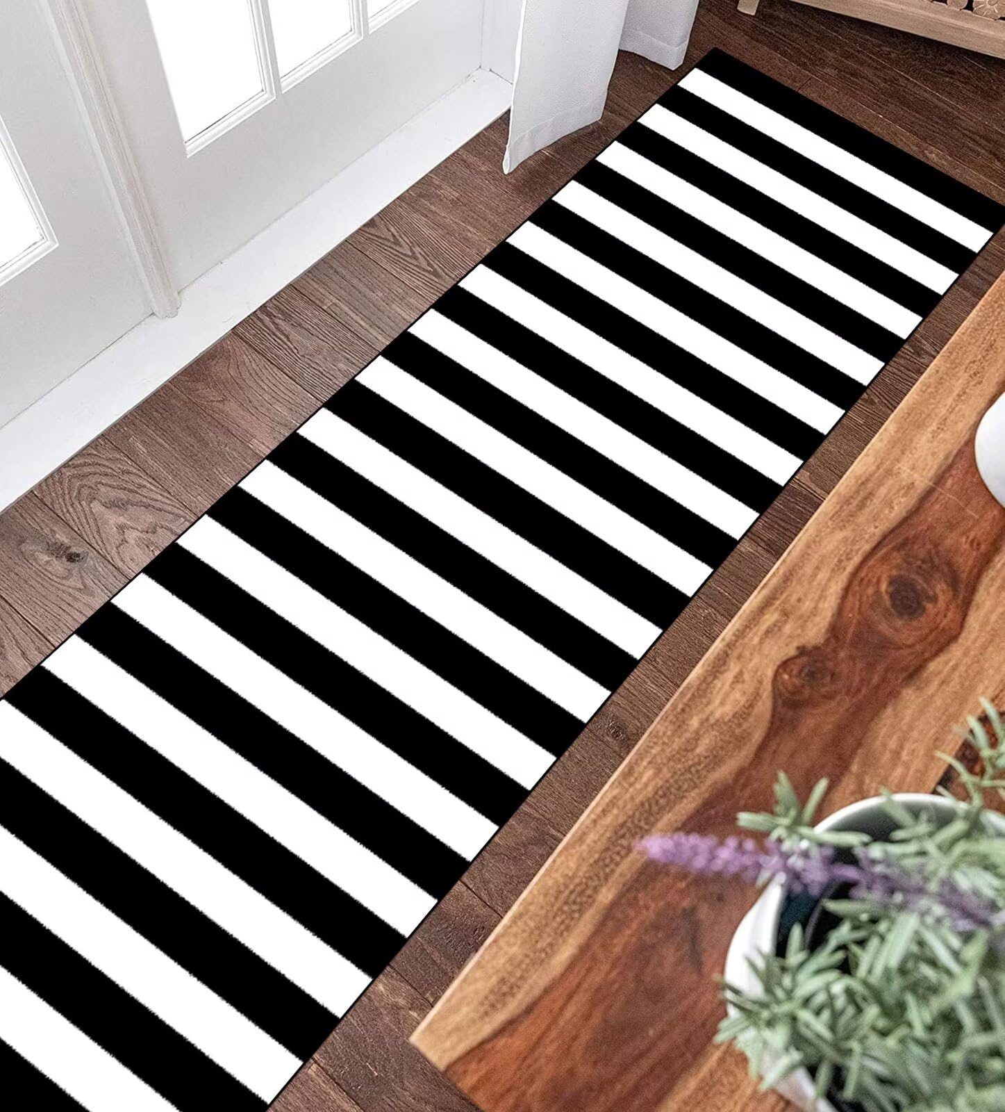 Läufer Teppich Flur Küche Schwarz Weiß rutschfest 50x350cm Küchenläufer Teppichmatten Waschbar Korridor Teppichläufer Küchenteppich Schlafzimmer Esszimmer Polyester Meterware Anpassbar