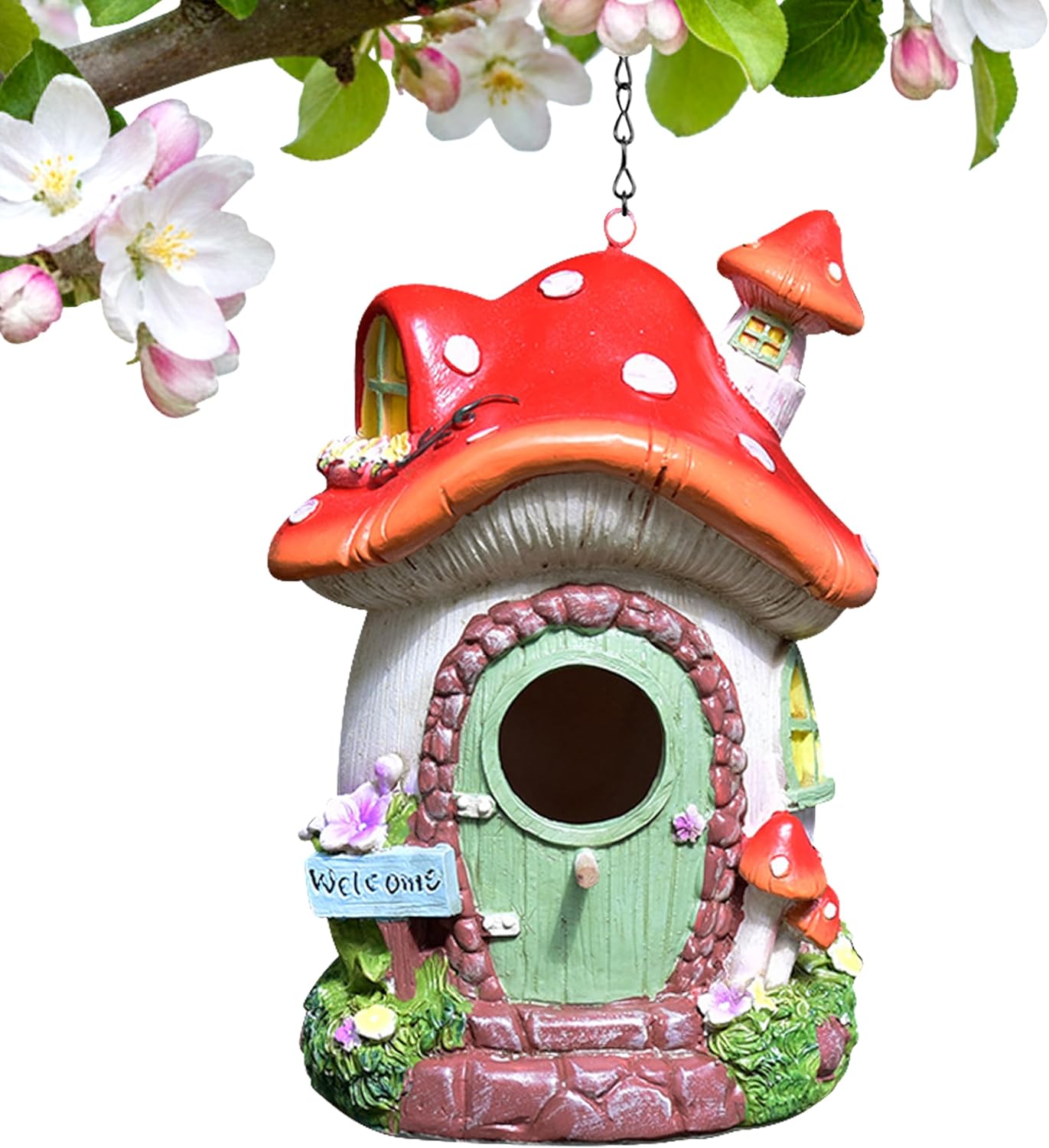 Mushroom Resin Hanging Bird House - Outdoors Waterproof Birdhouses, Charming Decoration for Garden Yard Patio Balcony, Unique Creative Gifts for Outside Ornamental & Bird Lovers