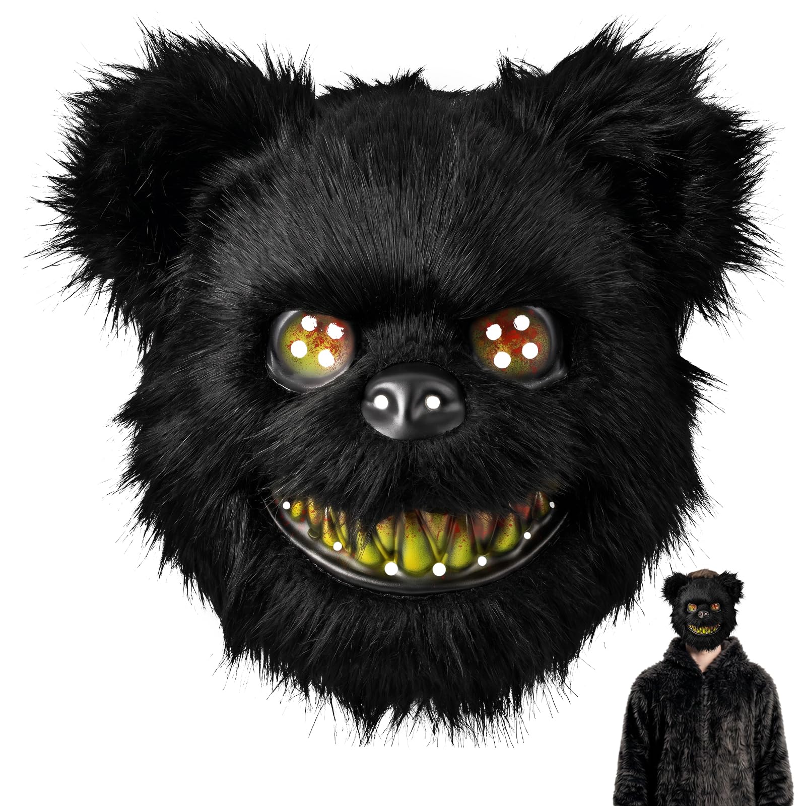 Kitimi Halloween Bear Mask, Scary Teddy Bear Mask, Horror Plush Bear Animal Masks for Adults Kids,Halloween Horror Party Carnival CosplayWear