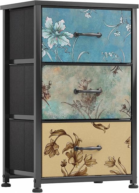 Mexin Dresser for Bedroom, Fabric Dresser with 3 Drawers, Metal Frame, Nightstand Bedside Furniture, Small Chest of Drawers for Living Room