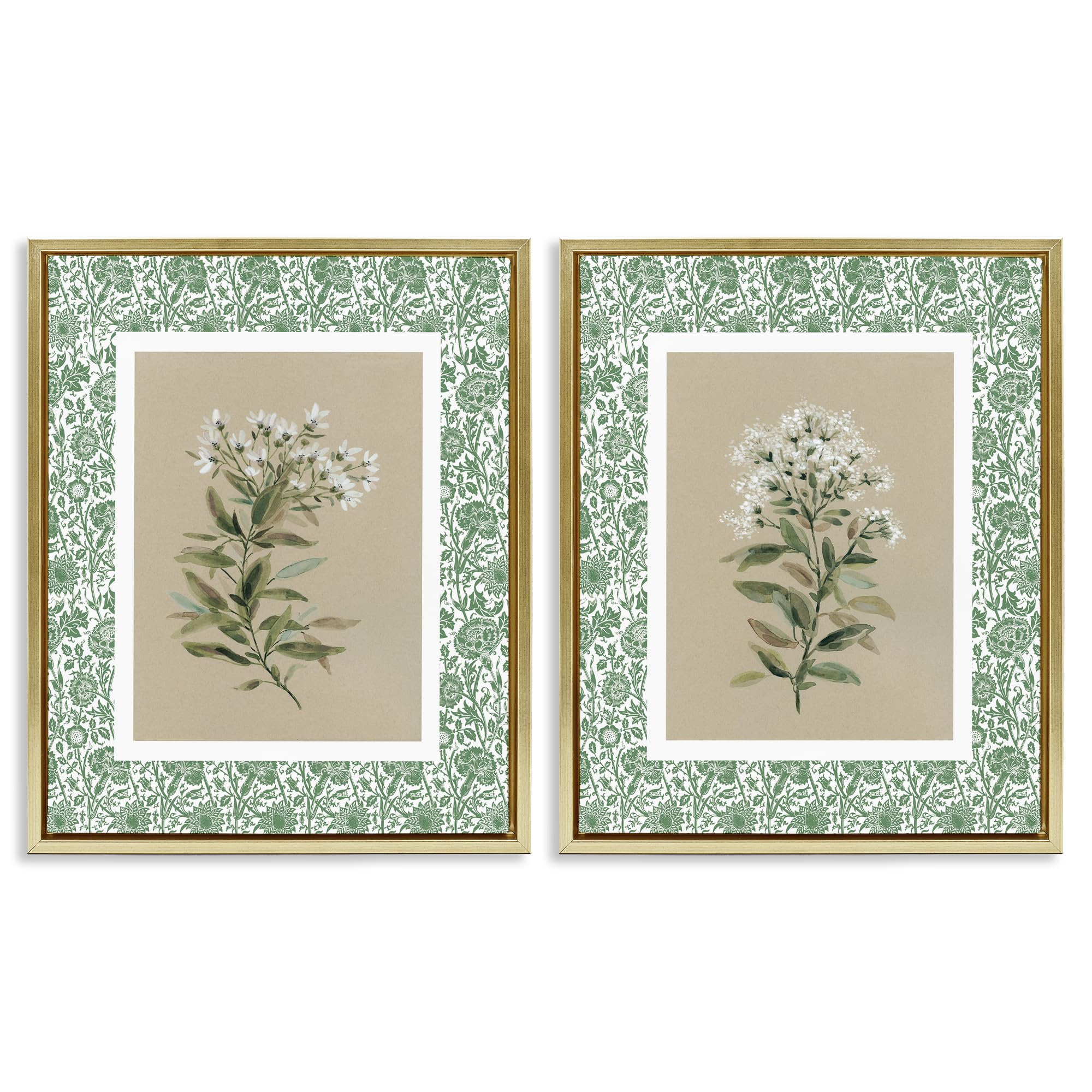 Stupell Industries Vintage Botanical Pattern Floral Botanical Patterned Florals, 16 X 20 Inch Canvas In Floater Frame Set