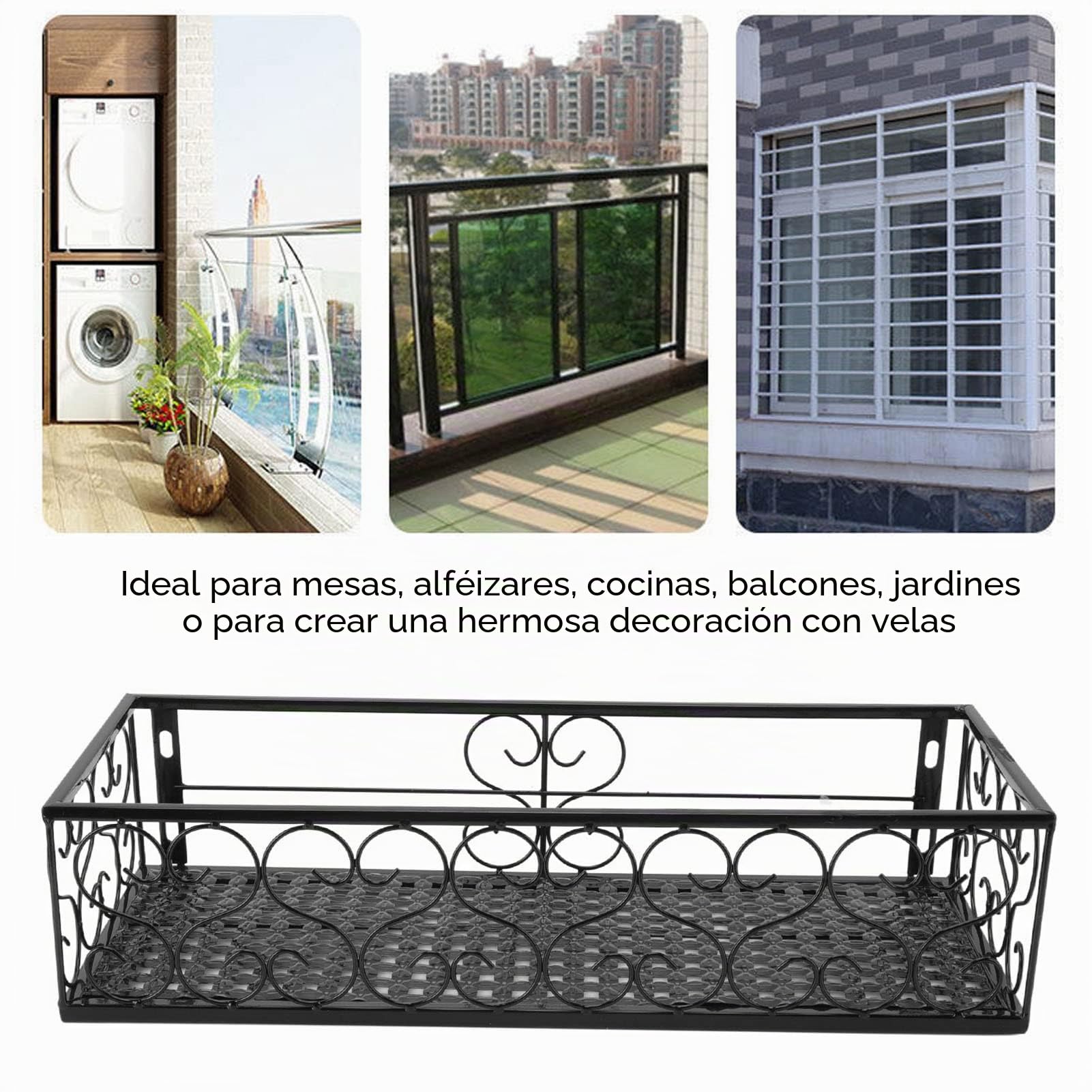 Cesta colgante de hierro para flores, estante de metal negro para flores, estante colgante para maceta, estante decorativo para suculentas, para patio o jardín (para rieles de 10,5 cm)