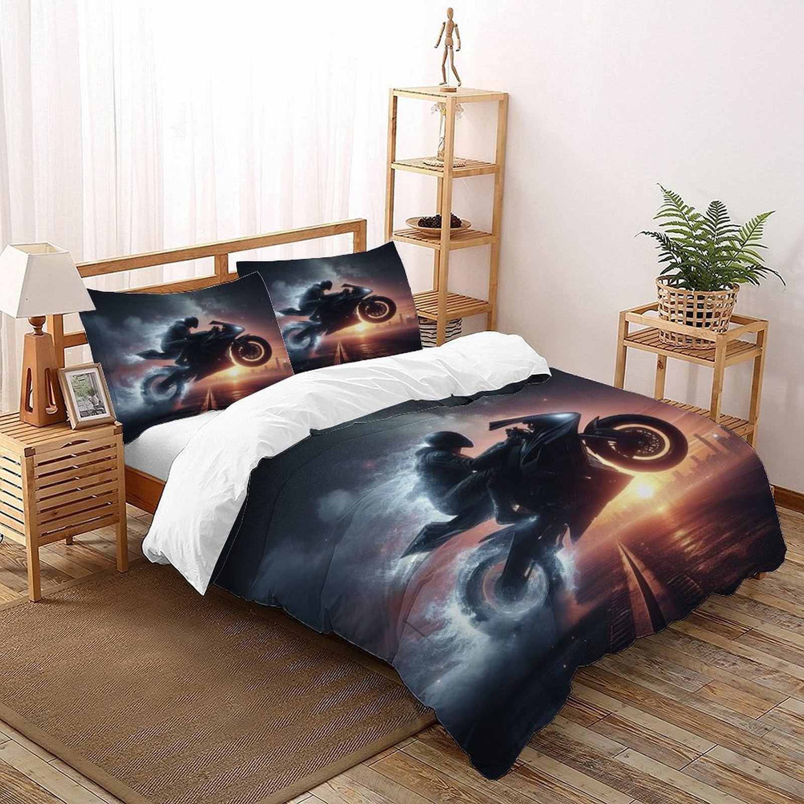 Housse de couette motard 260x220 cm avec parure de lit 3 pièces pour adulte
