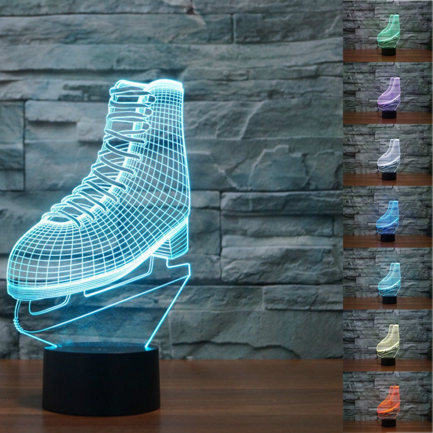 SUPERNIUDB NHL ICE SKATING Roller Skates 3D LED Night Light 7 Color Change LED Table Lamp Xmas Toy Gift