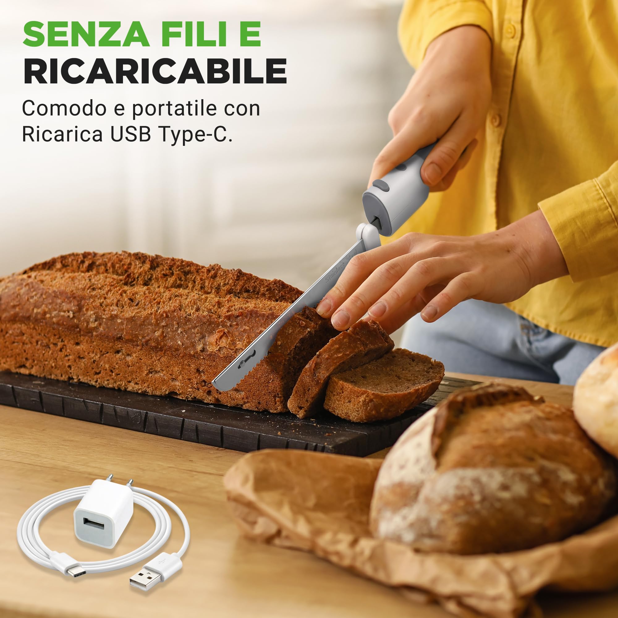 NutriChef Coltello Elettrico da Cucina Cordless, Facile da Usare con Pulsante Sicurezza ON/OFF, Coltello Elettrico Affetta Tacchino, Carne, Pollo, Pane, Formaggio, Leggero, Ergonomico