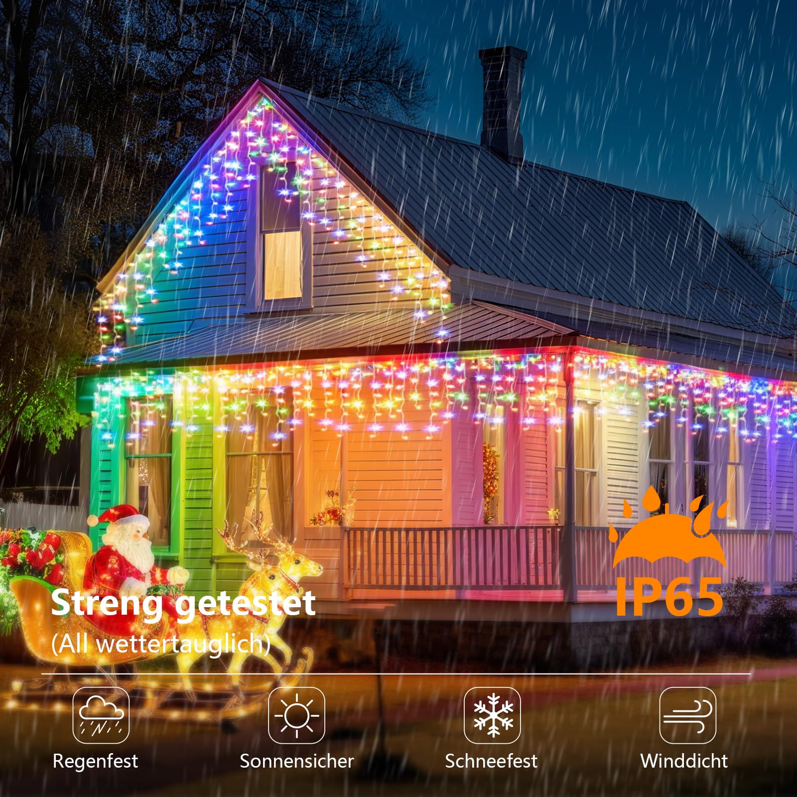 800LED Eisregen Lichterkette, 25+5M Erweiterbar Weihnachtsbeleuchtung Lichtervorhang mit IP65 Wasserdicht, 8 Modi Stecker, Timer, Memory-Funktion für Innen Außen Weihnachten Deko Dach Balkon