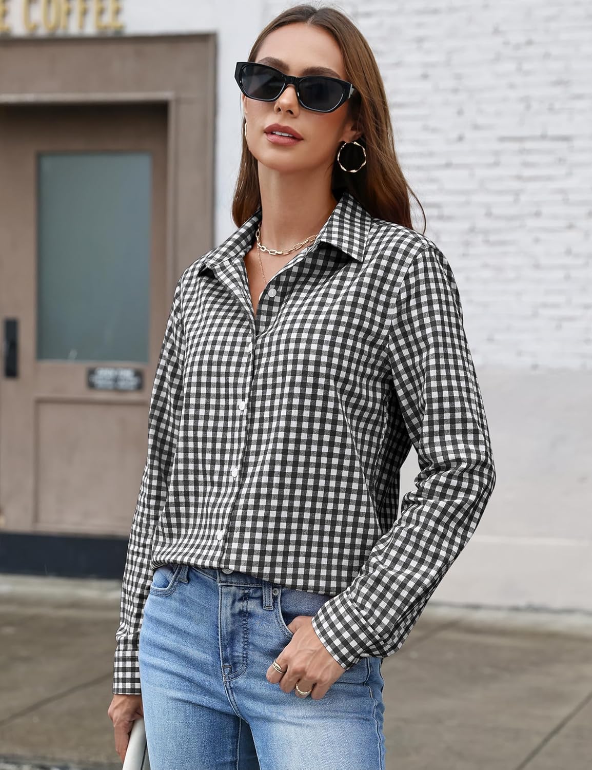 LOMON Button Down Shirt for Women Spring Summer Tops Long Sleeve Business Dressy Casual Blouses Collared Work Outfits Clothes - Image 5