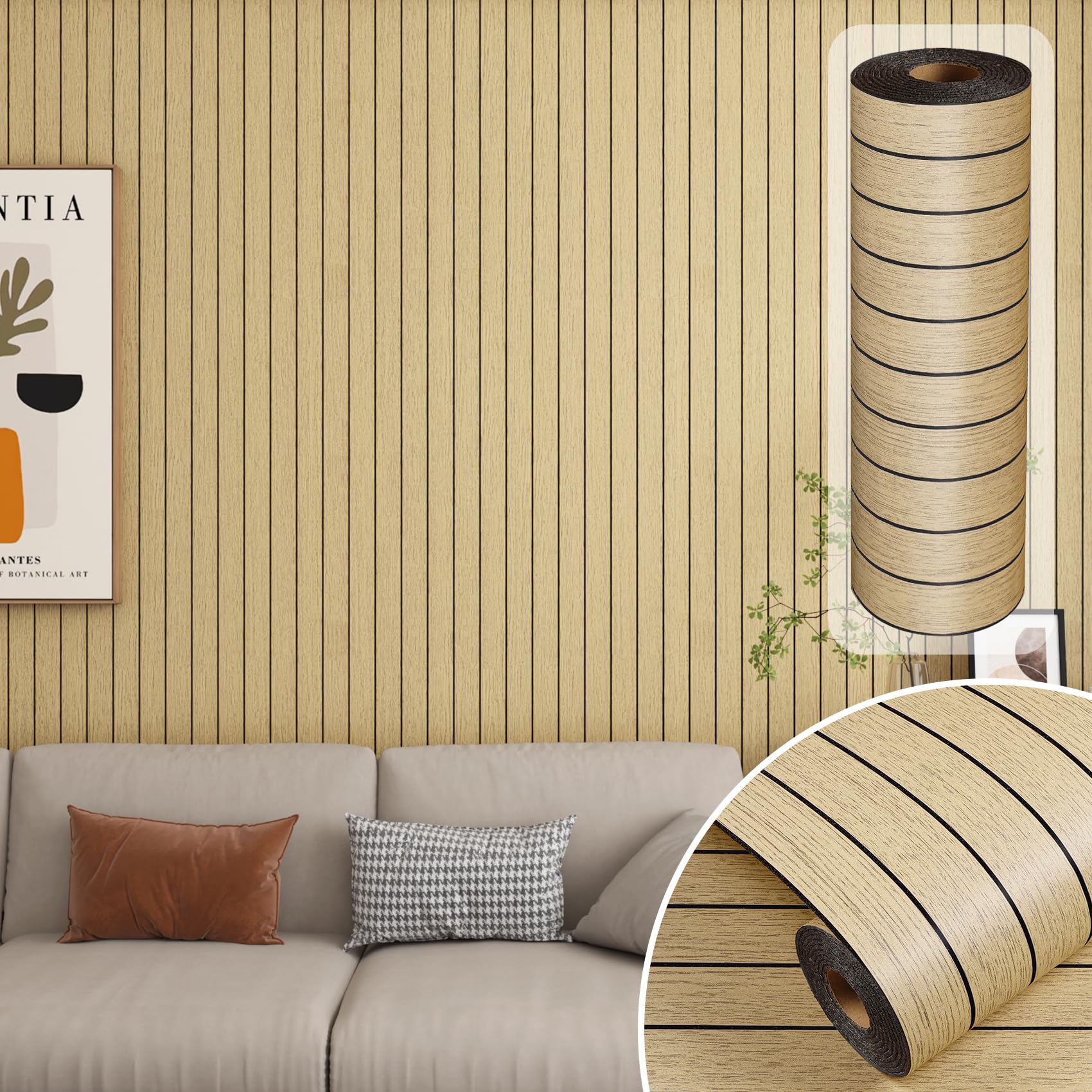 Panneau bois adhésif 3D Decotalk rouleau 60X400cm pour revêtement mural de salon