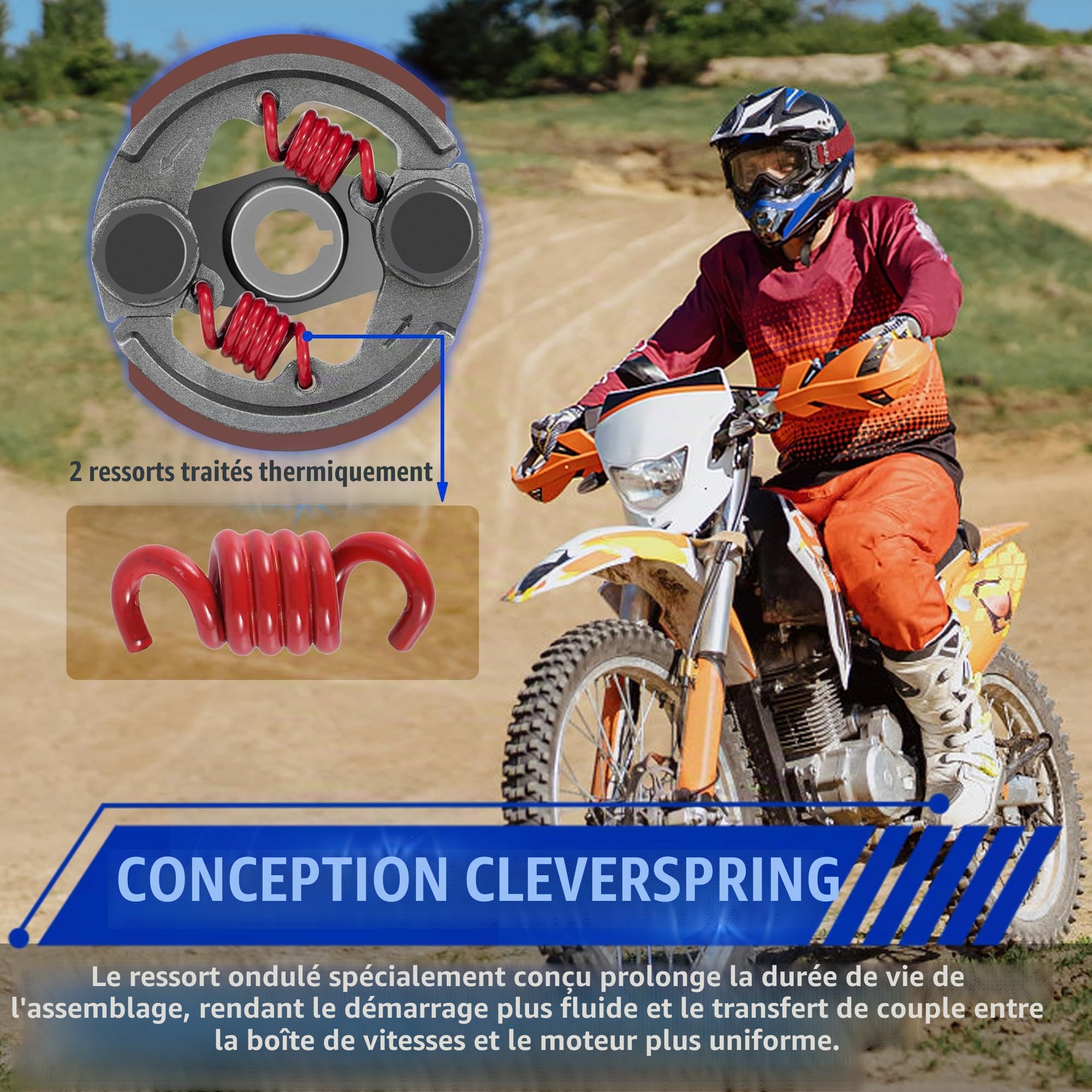 Tunejoy Embrayage de Vélo de Poche avec 2 Ressorts Embrayage Pocket Bike Le fer pour 2 Temps 43cc 47cc 49cc Mini Pocket Bike Dirt Pit Bike Quad ATV avec Rainuré Rouge