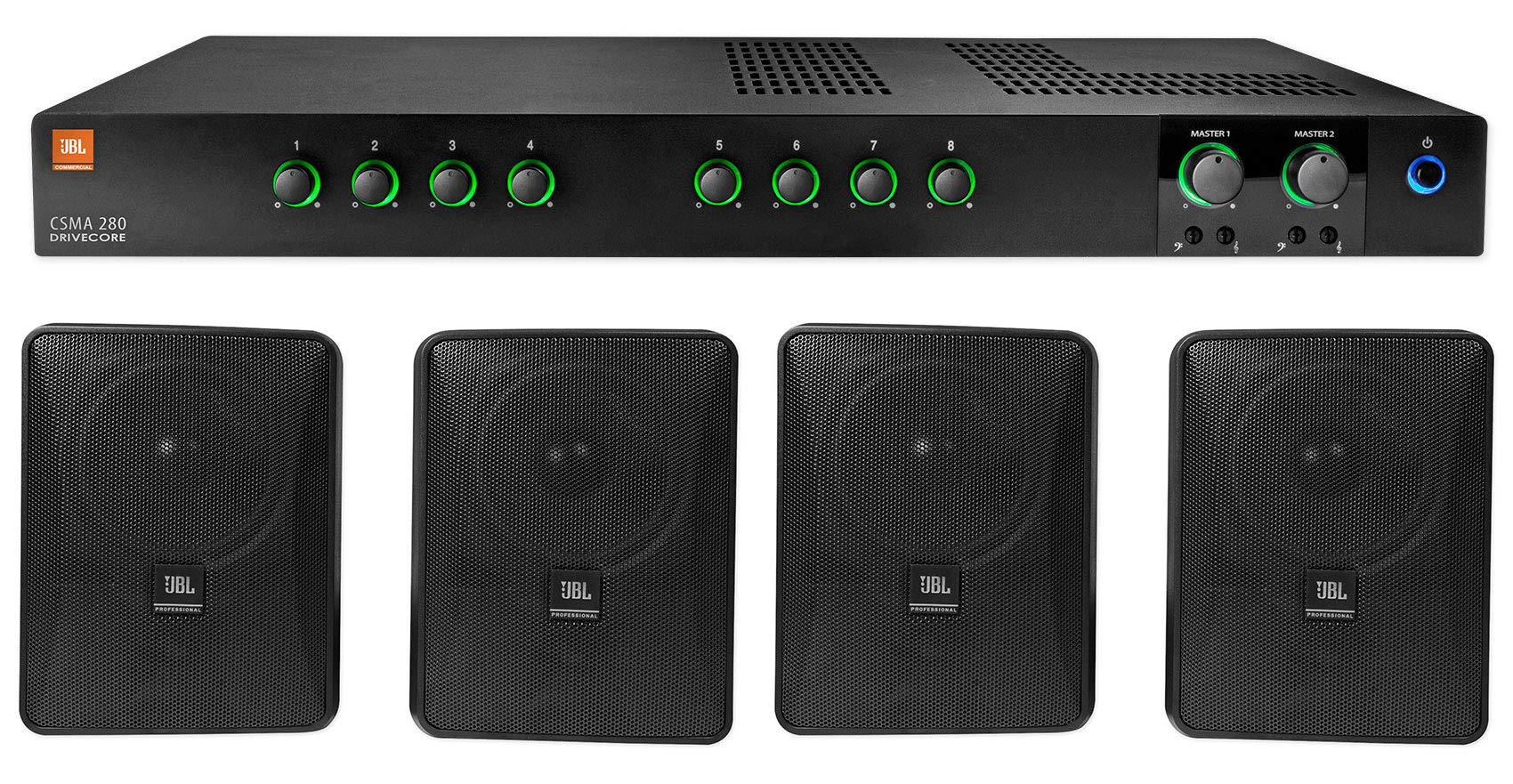Audiosavings Bundle: JBL CSMA280 Commercial/Restaurant 2 x 80w Amplifier 4ohm/8ohm/70V/100V, 8 inputs Bundle with (4) JBL Control 25-1 5.25