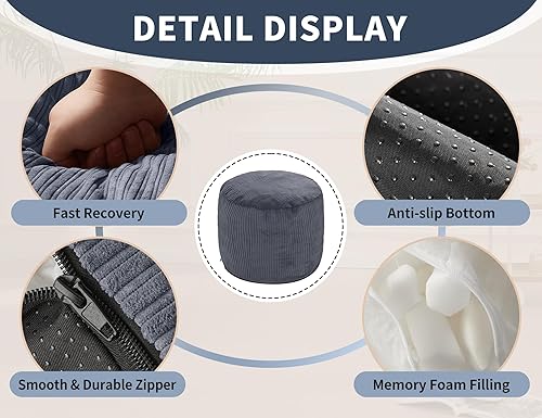 Miniatura 3 de Puf Otomano Reposapiés con Espuma Otomana Pequeña para Sala de Estar Otomanas de Pana Puf 26x18 Reposapiés de Suelo para Silla Verde Salvia Cojines