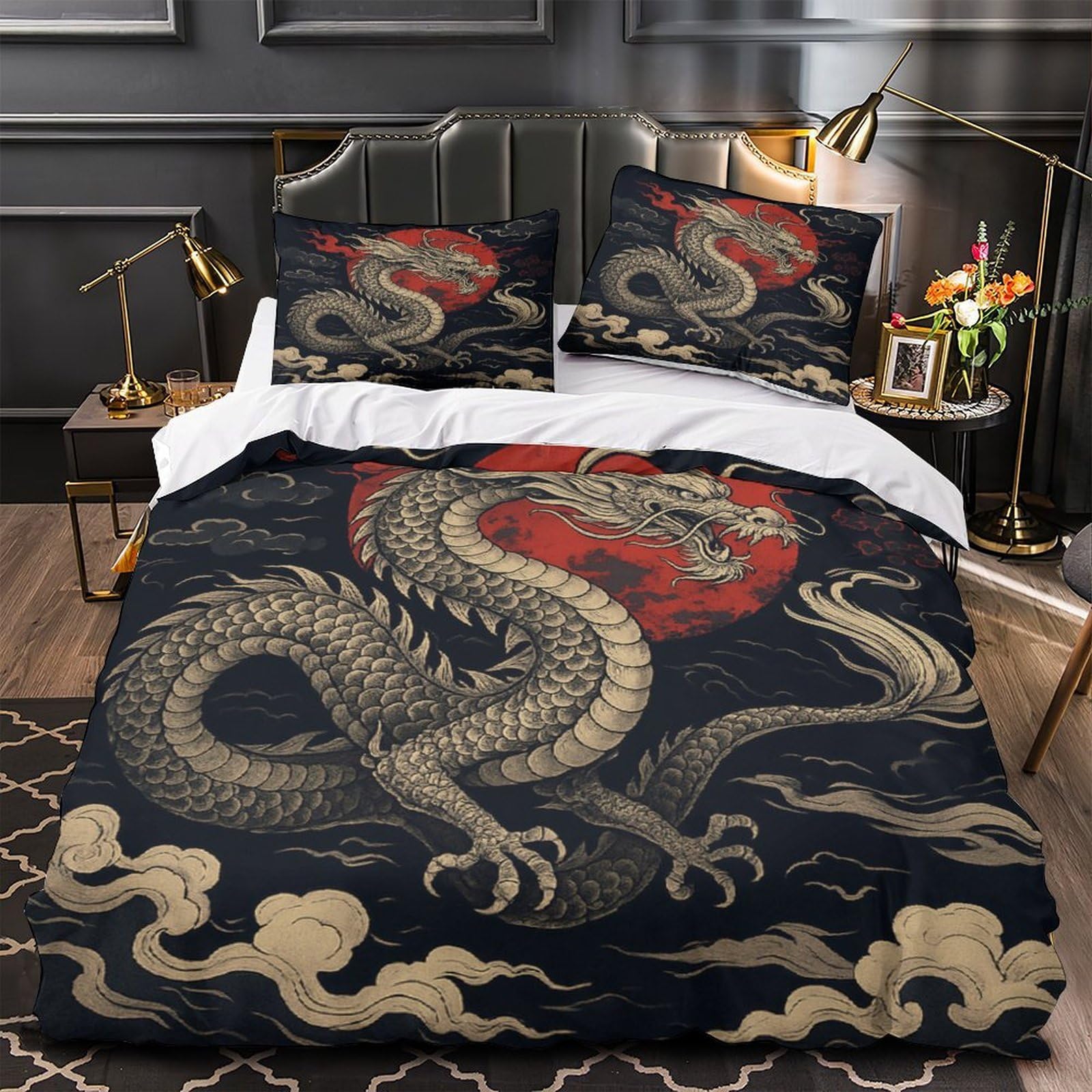 Parure de lit dragon 140x200 microfibre hypoallergénique housse de couette