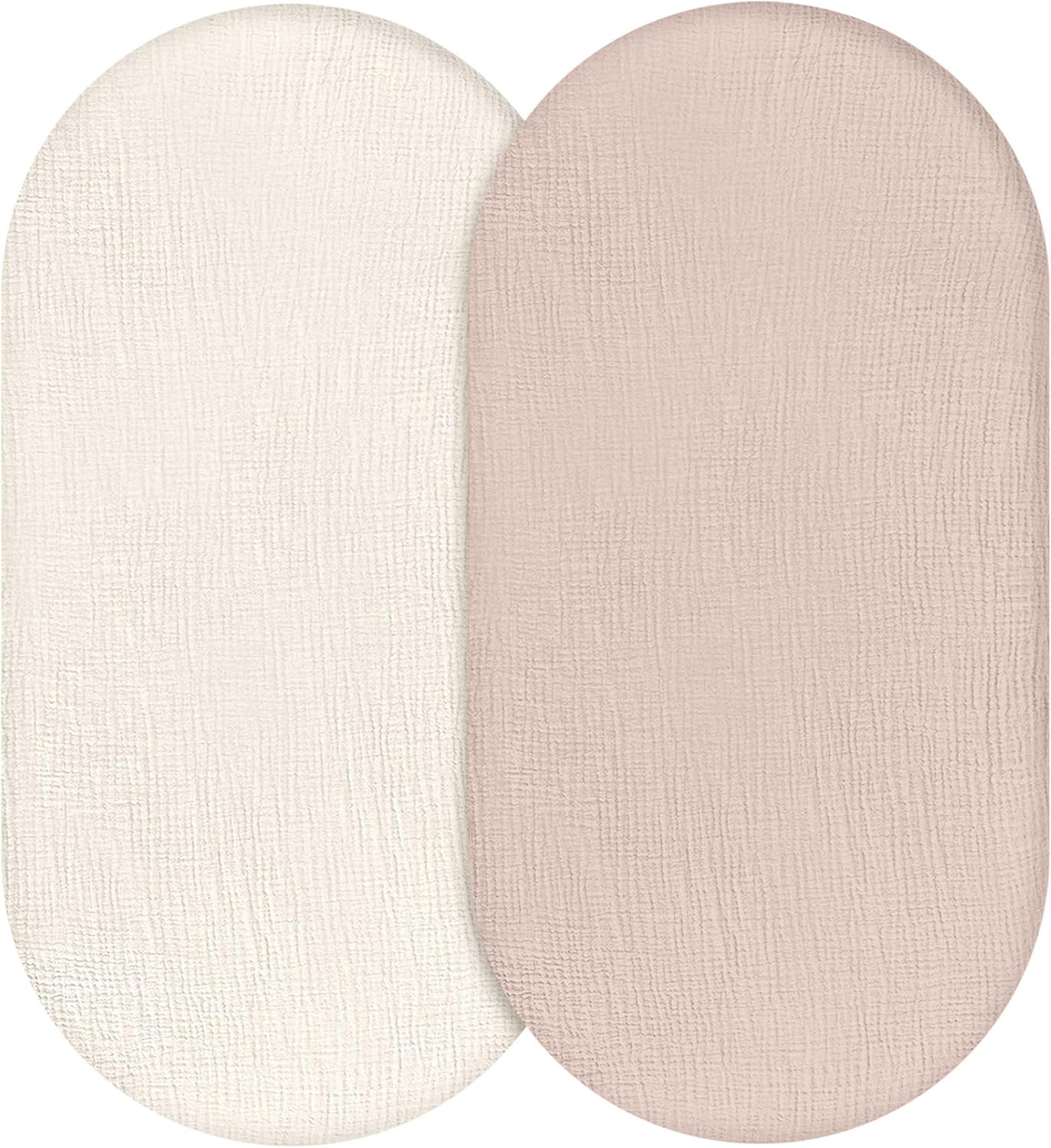 Muslin Bassinet Fitted Sheets, 2 Pack for Baby Boy and Girl, Soft Breathable Stretchy Baby Pad/Mattress Sheet Set, Universal Fit for Hourglass Oval and Rectangle Bassinet Mattress (Gentle Colors)