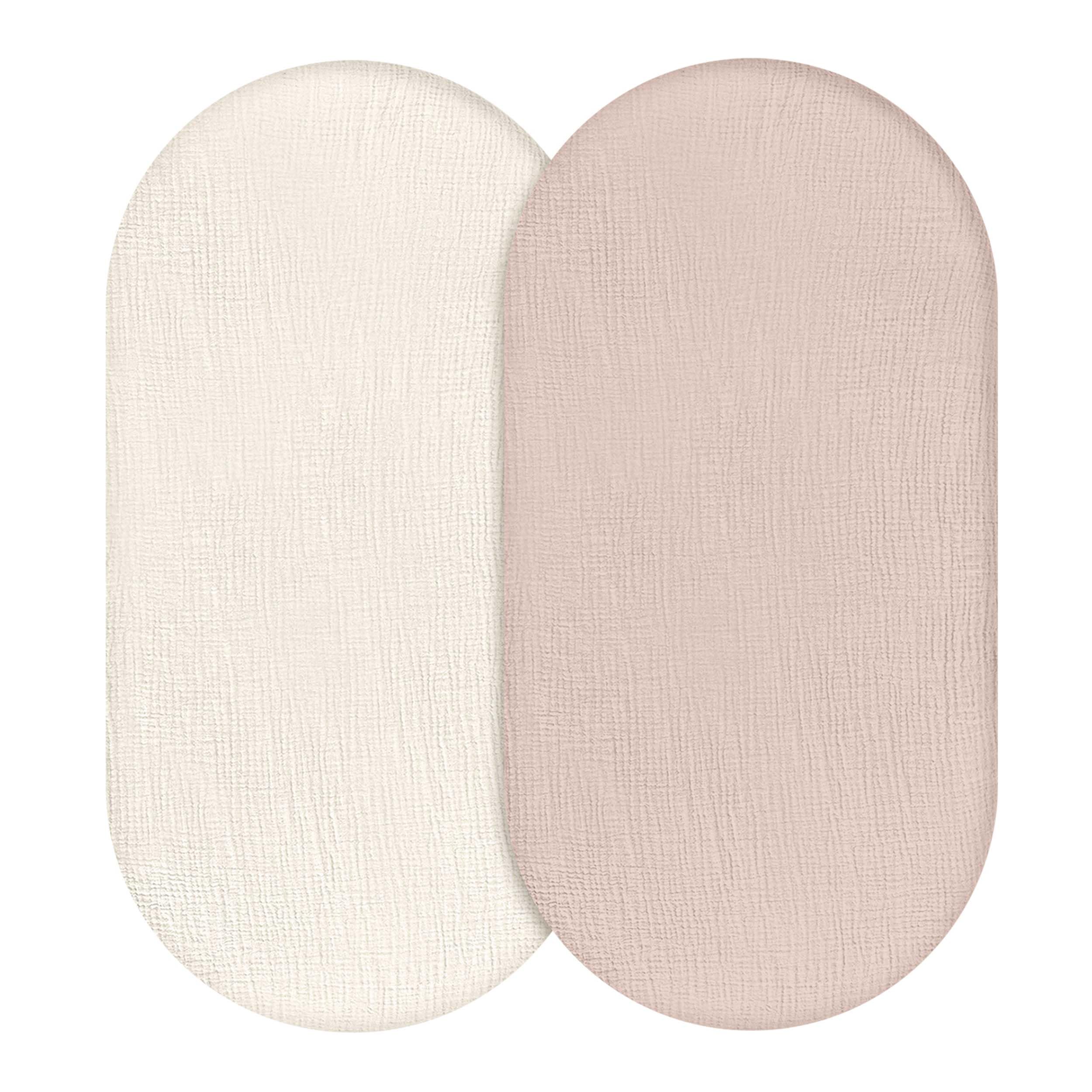Muslin Bassinet Fitted Sheets 2 Pack, Soft Breathable Cotton Baby Bassinet Mattress Sheet Set, 360ยฐ Elastic Snug Fit, Universal for Oval, Rectangle & Hourglass Cradle, Baby Bedding (Gentle Colors) โ image 1