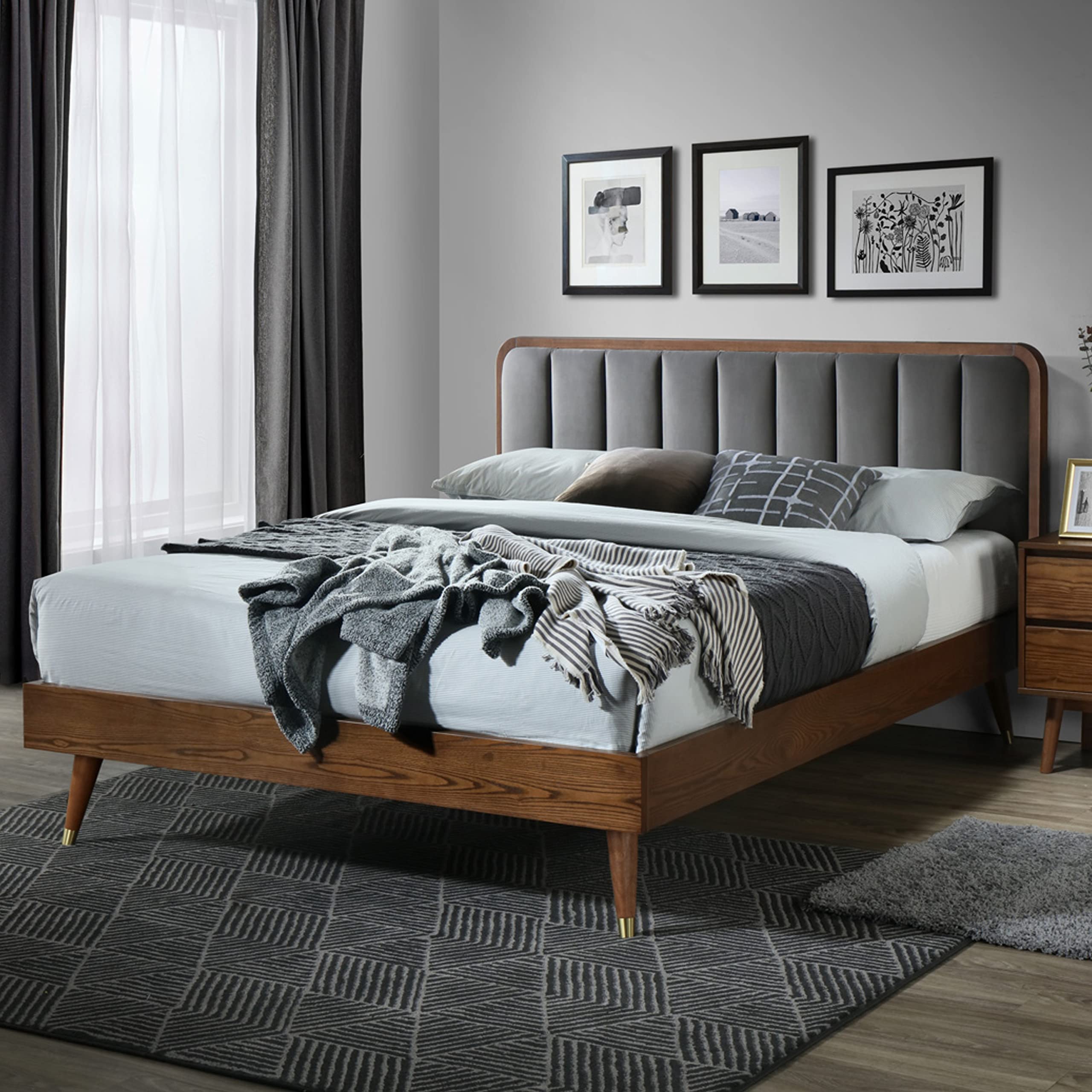 Buy DG Casa Geneva Mid Century Modern Upholstered Platform Bed Frame with Vertical Channel