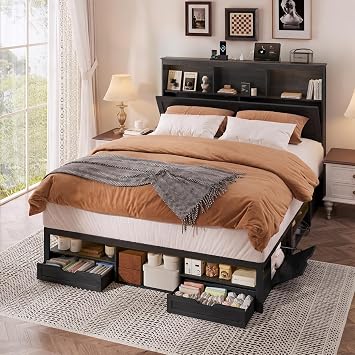 King Size Bed Frame with 6 Drawers, LED Lights & Charging Station