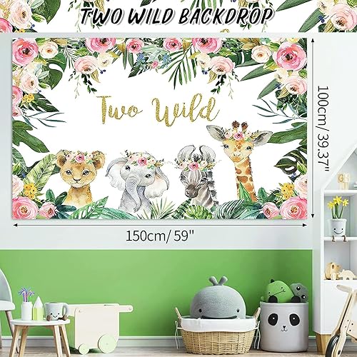 Miniatura 3 de Dos decoraciones de cumpleaños salvajes para niñas 150 piezas de suministros para fiesta de segundo cumpleaños, arco de globos de safari en la