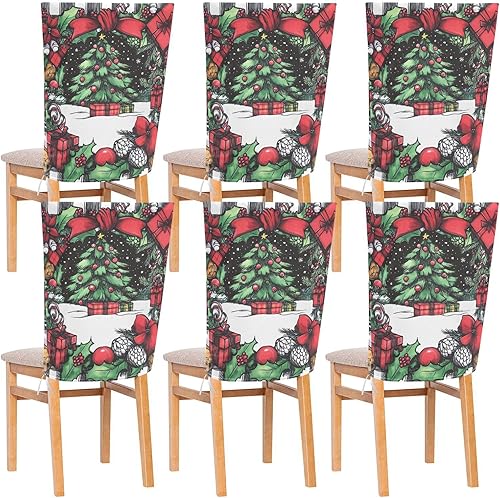 Juego de 6 fundas decorativas para sillas de comedor con texto en inglés Merry Christmas, color rojo y verde